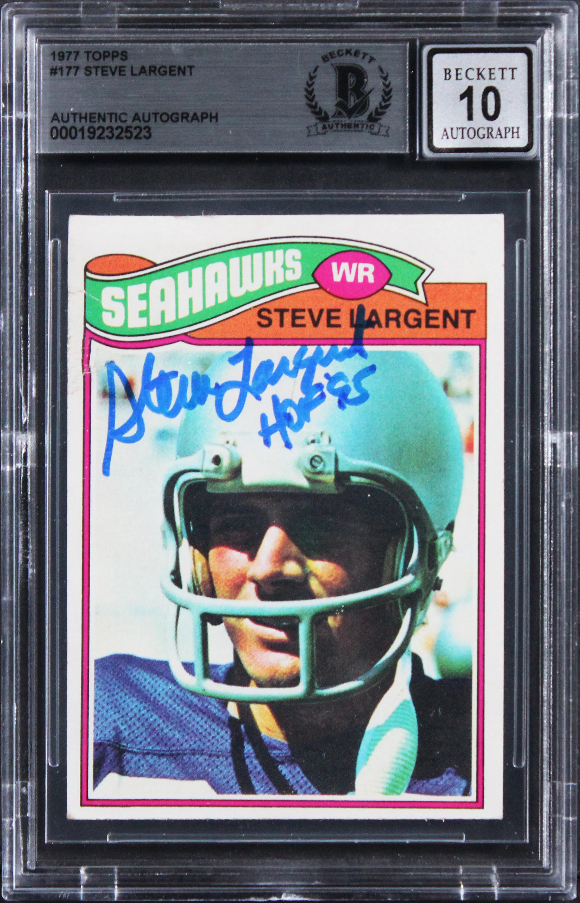 Seahawks Steve Largent "HOF 95" Signed 1977 Topps #177 Card Auto 10! BAS Slab 3 - Image 2