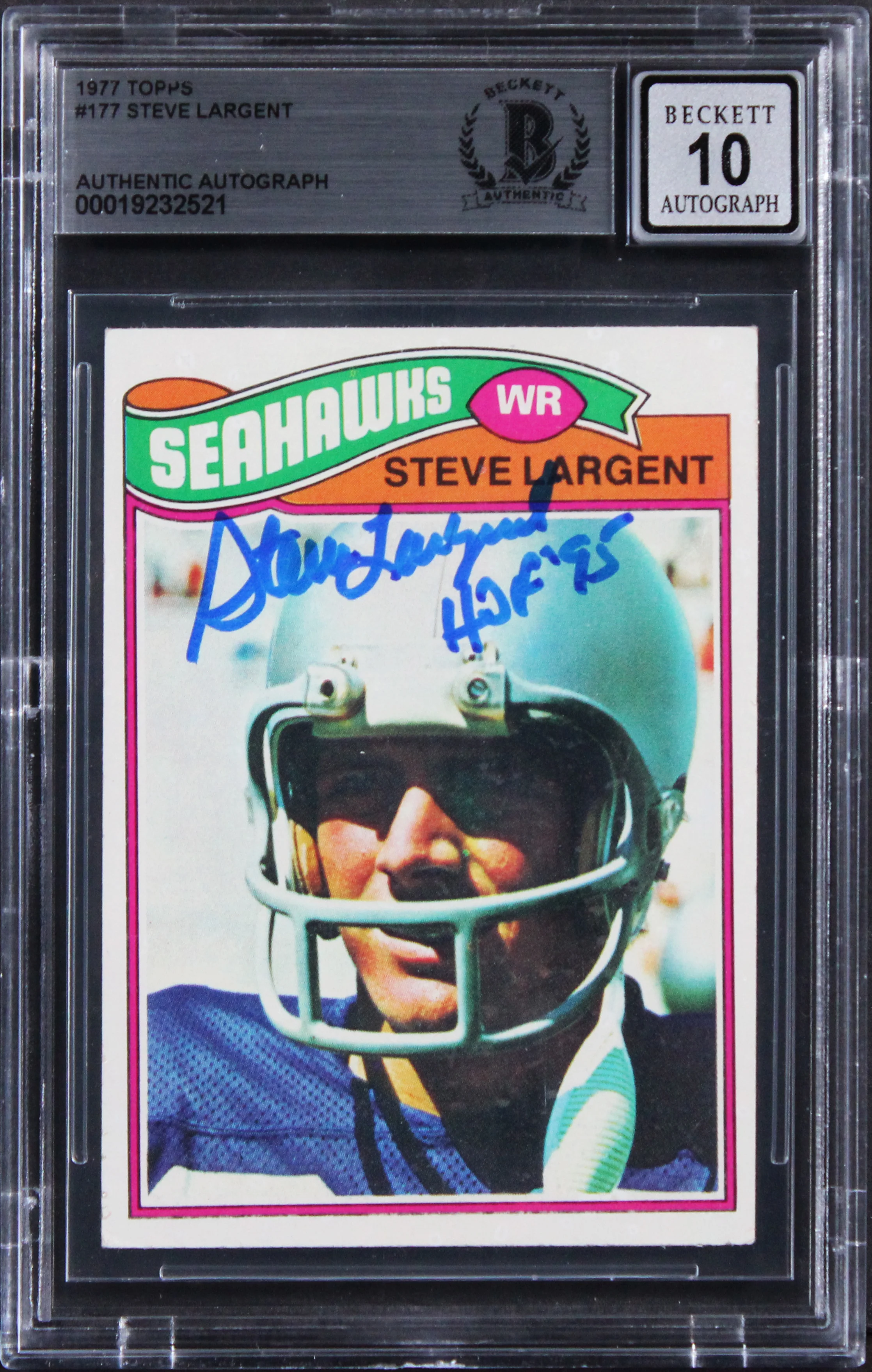 Seahawks Steve Largent "HOF 95" Signed 1977 Topps #177 Card Auto 10! BAS Slab 4 - Image 2