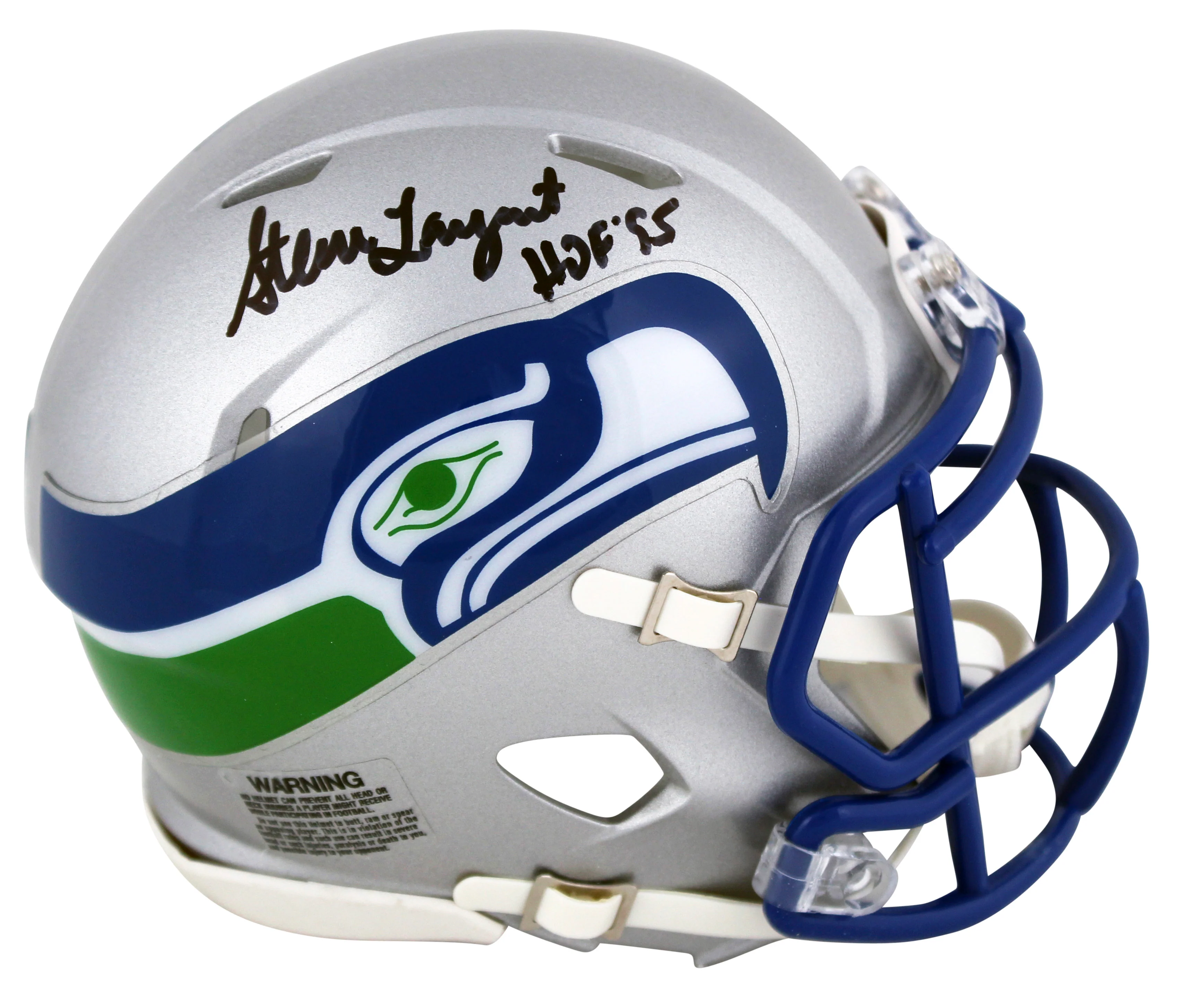 Seahawks Steve Largent "HOF 95" Signed 83-01 TB Speed Mini Helmet BAS Witnessed - Image 2