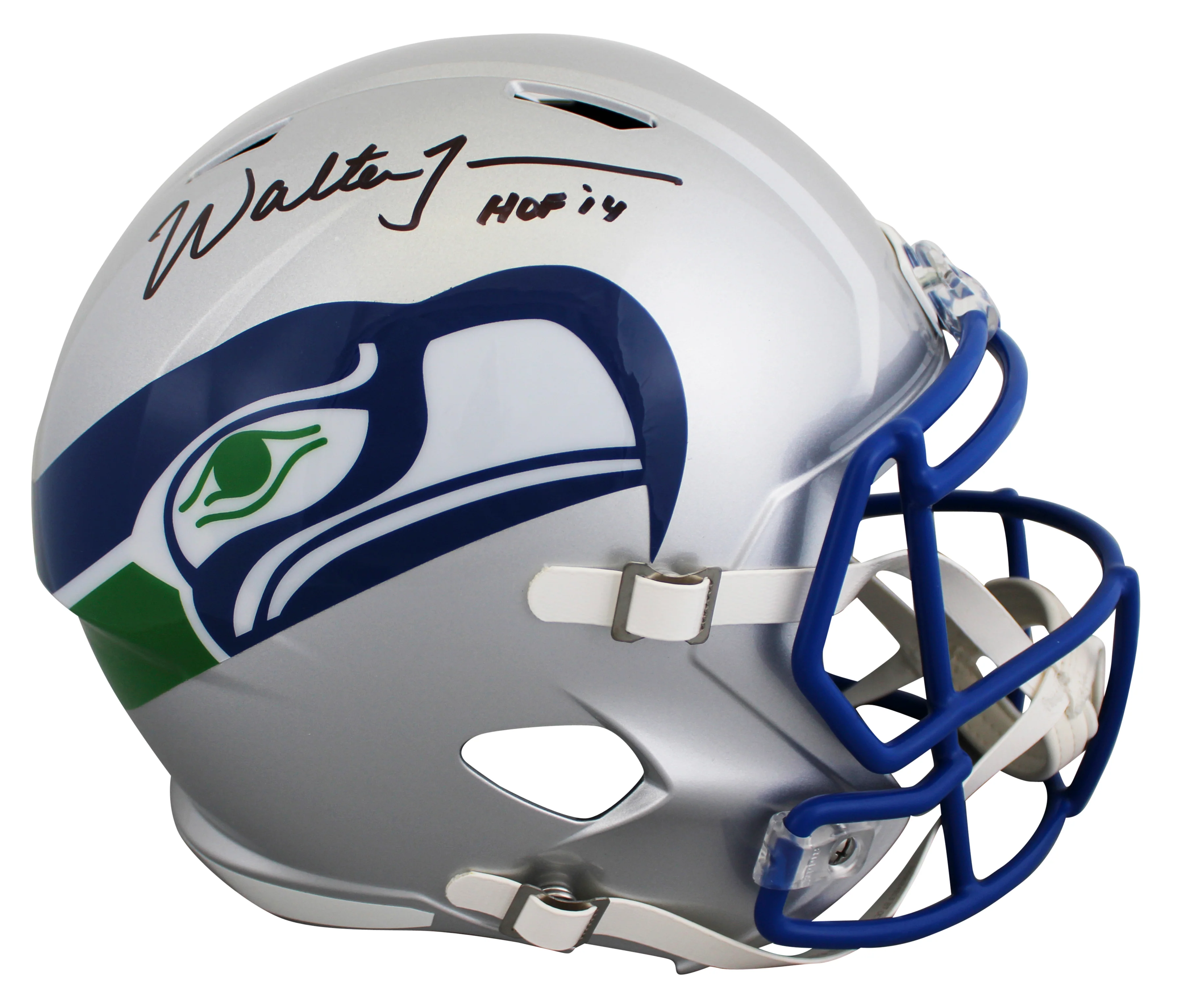 Seahawks Walter Jones "HOF 14" Signed 1983-01 TB F/S Speed Rep Helmet BAS Wit - Image 2
