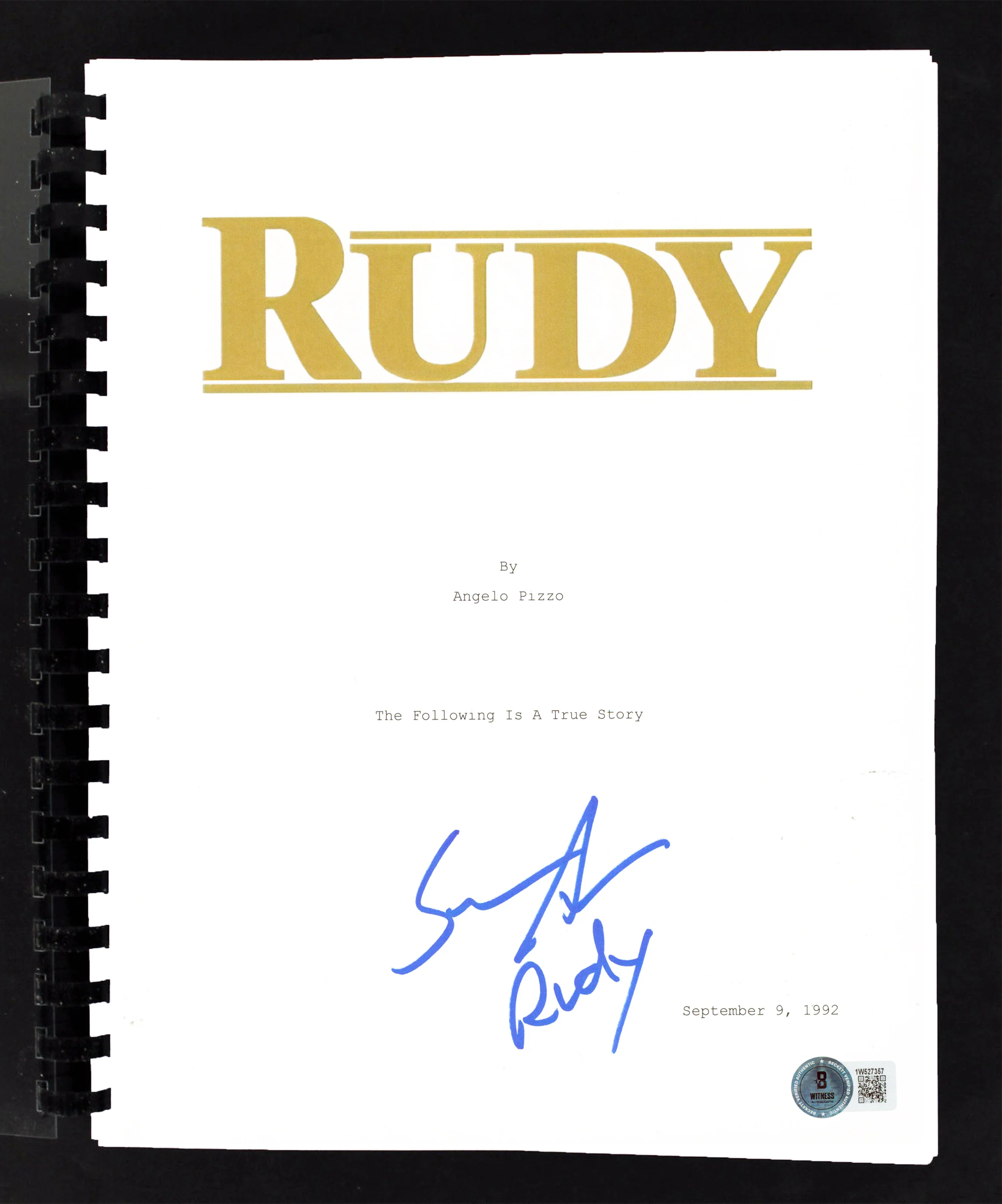 Sean Astin "Rudy" Authentic Signed Movie Script Autographed BAS Witnessed - Image 2