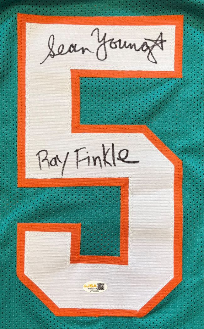 Sean Young Ace Ventura Signed Laces Out Jersey Ray Finkle Inscribed JSA QR - Image 2