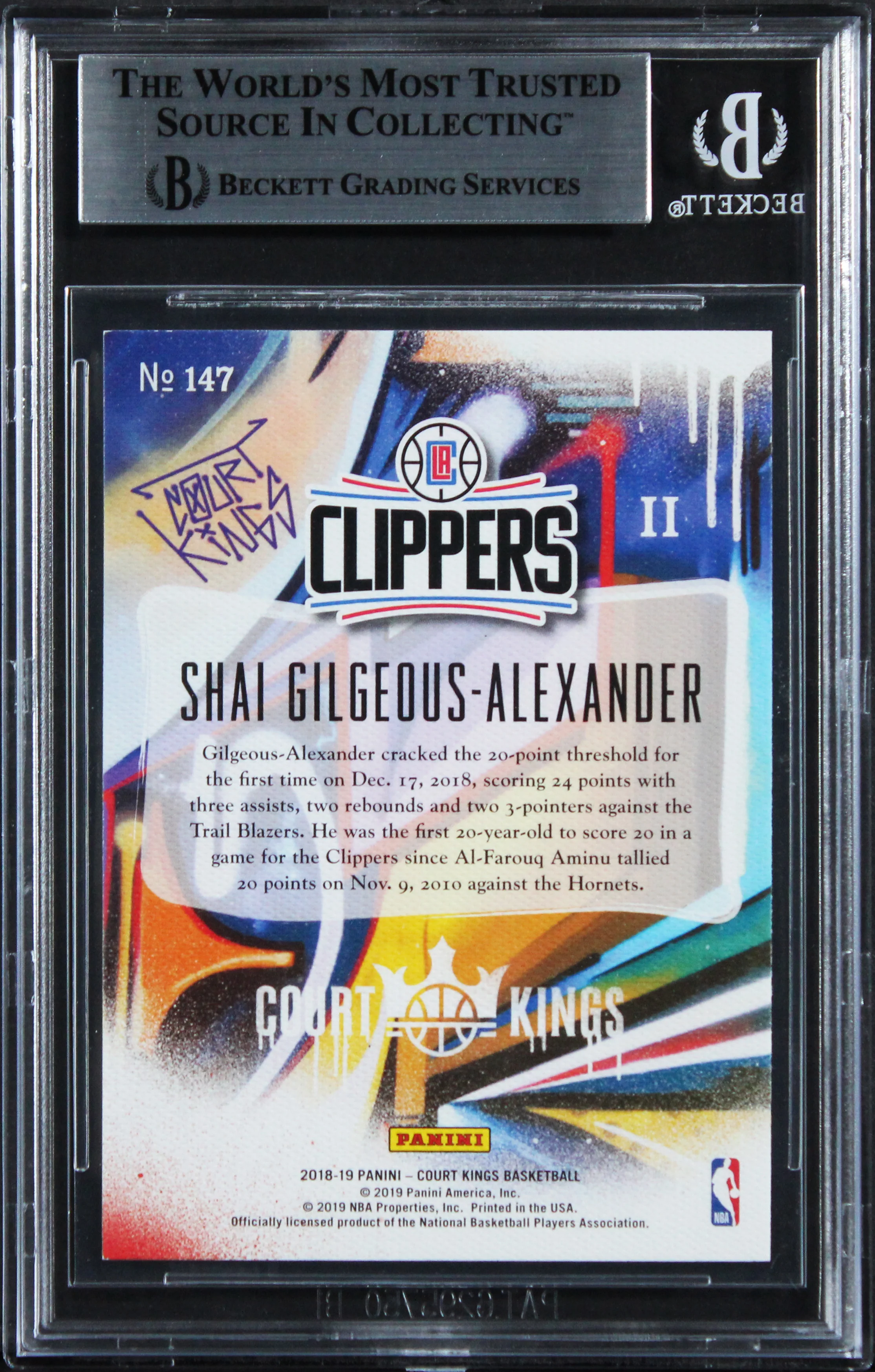 Shai Gilgeous-Alexander Signed 2018 Court Kings #147 Rookie Card BAS Slabbed - Image 3