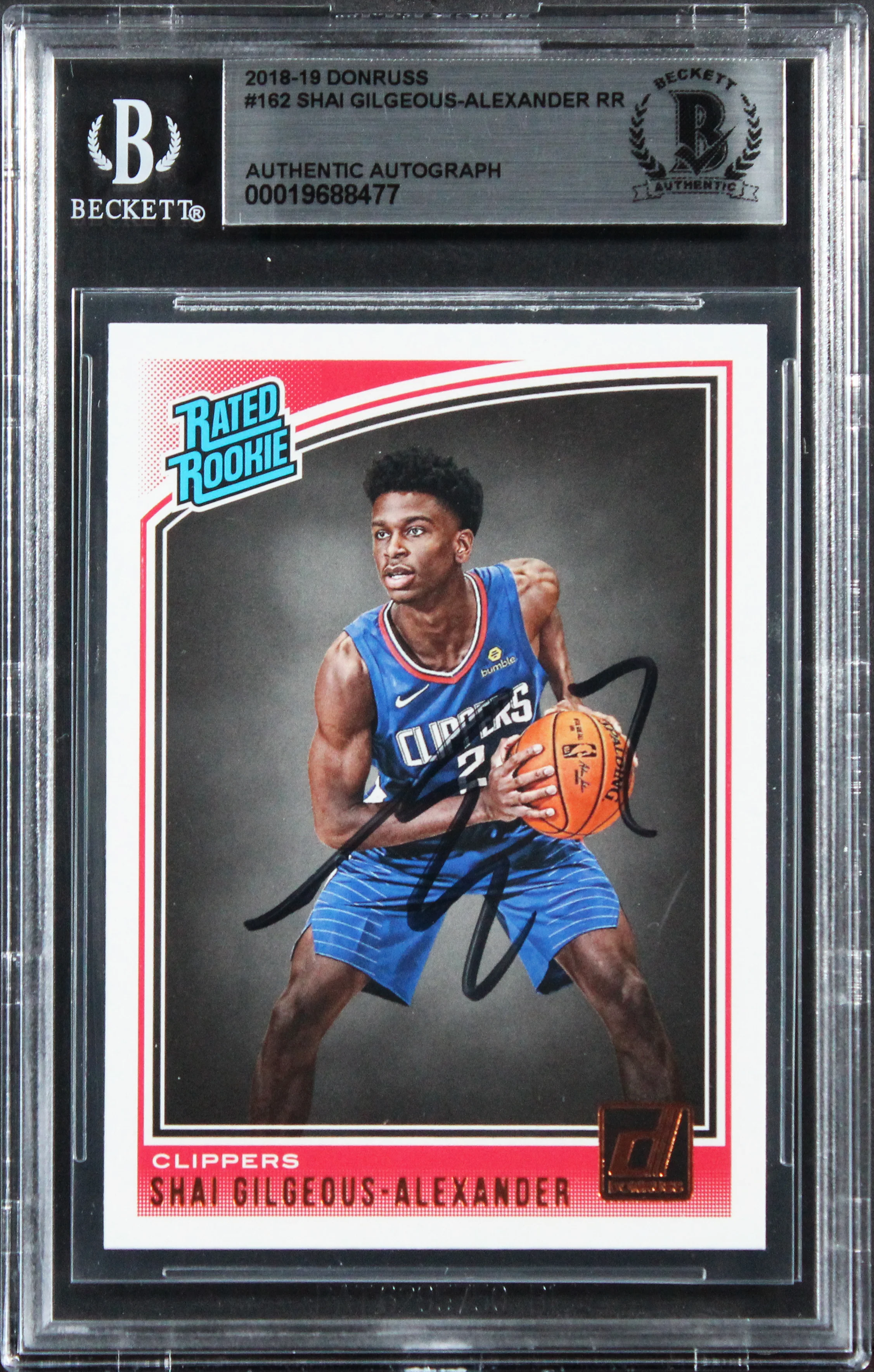 Shai Gilgeous-Alexander Signed 2018 Donruss #162 Rated Rookie Card BAS Slabbed 2 - Image 2