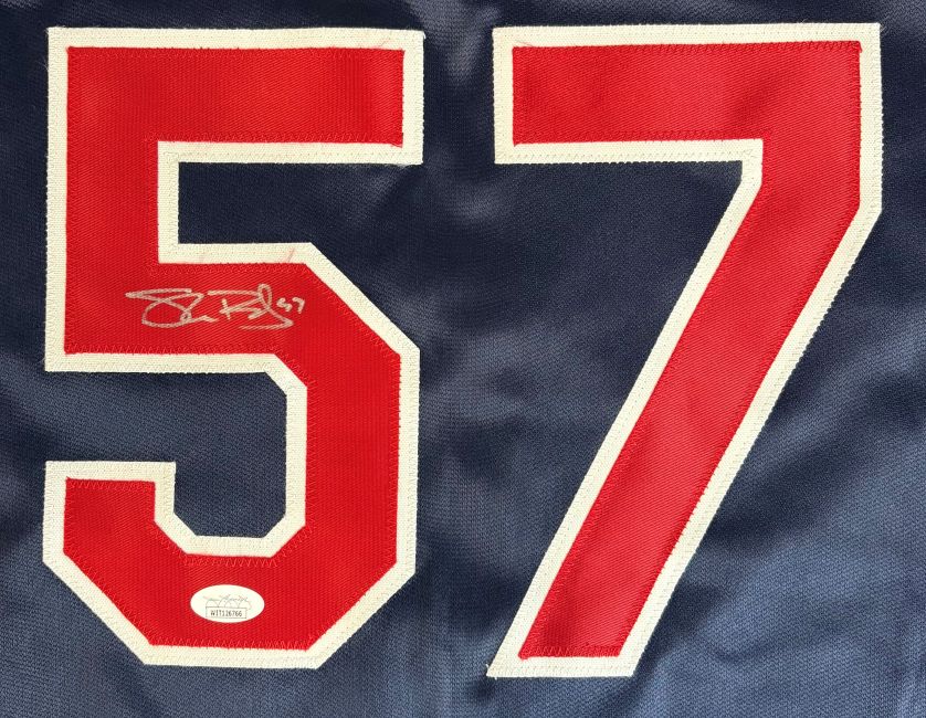Shane Bieber Cleveland Signed Navy Baseball Jersey JSA - Image 2