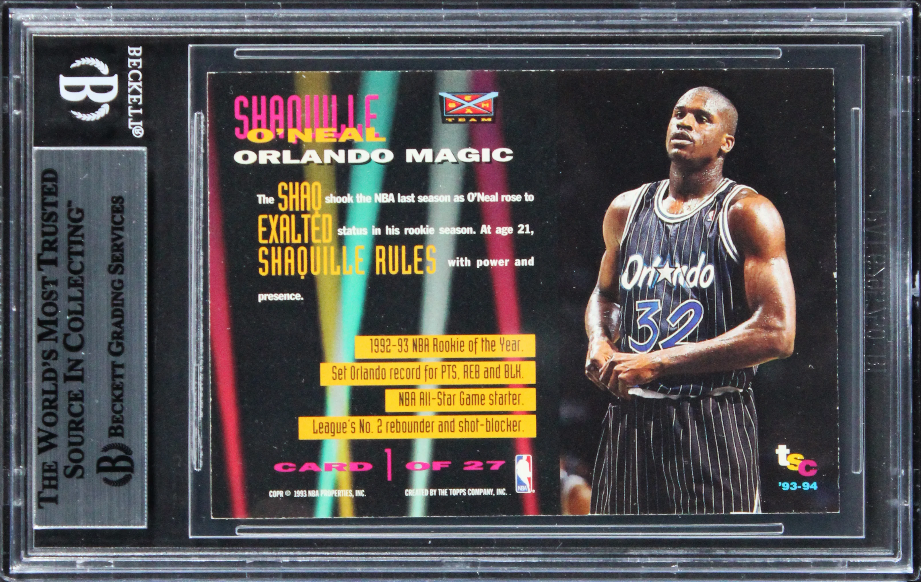 Shaq O'Neal Signed 1993 Stadium Club Beam Team Members Only #BT1 Card BAS Slab - Image 3