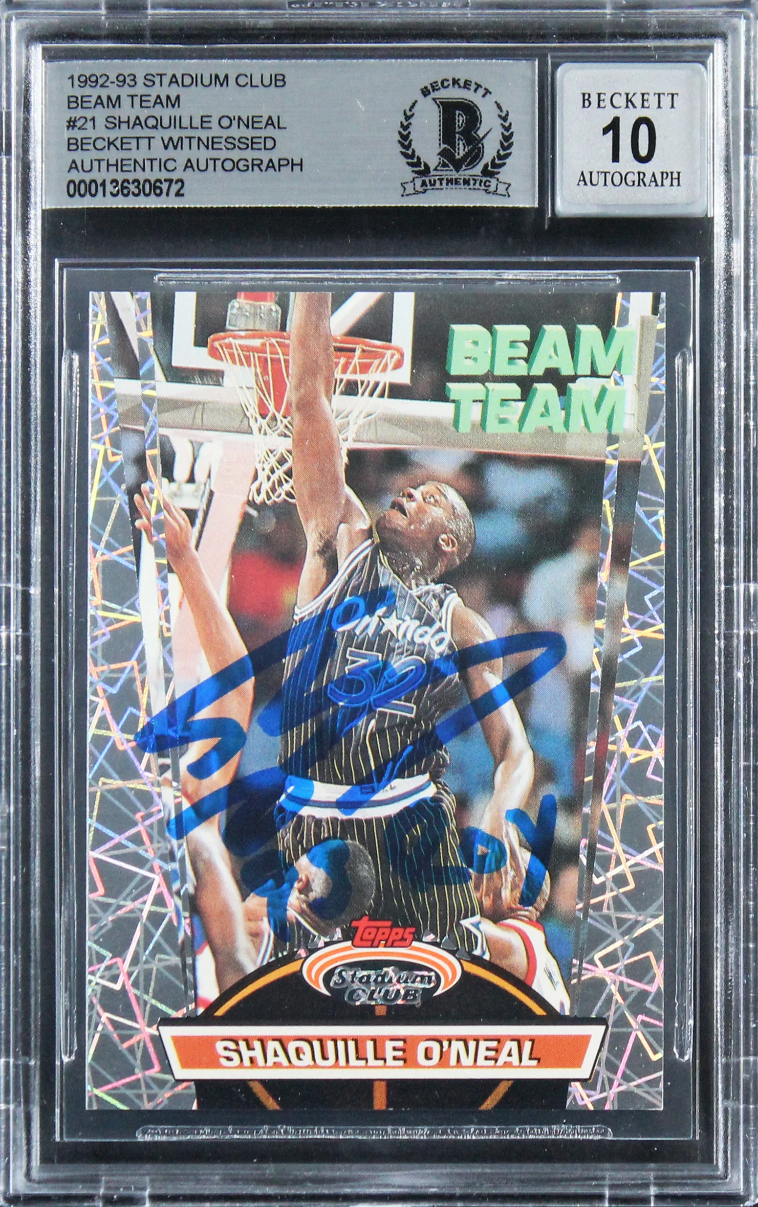 Shaquille O'Neal 1992 Stadium Club Beam Team Members Only RC Auto 10 BAS Slab 1 - Image 2