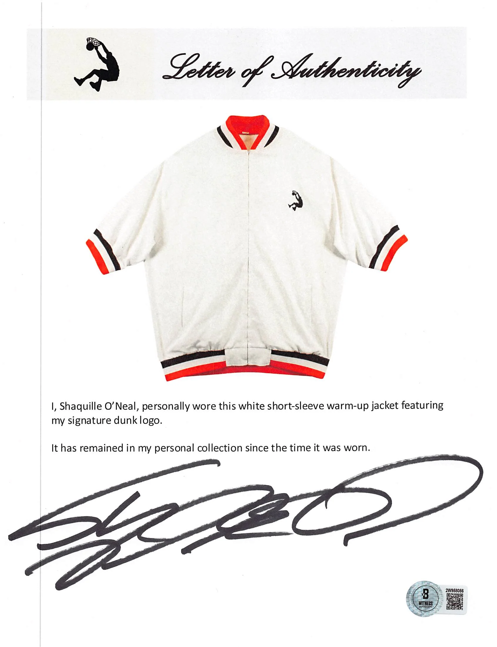 Shaquille O'Neal Authentic Signed White Adidas Warm-Up Jacket BAS Wit #2W958081 - Image 7