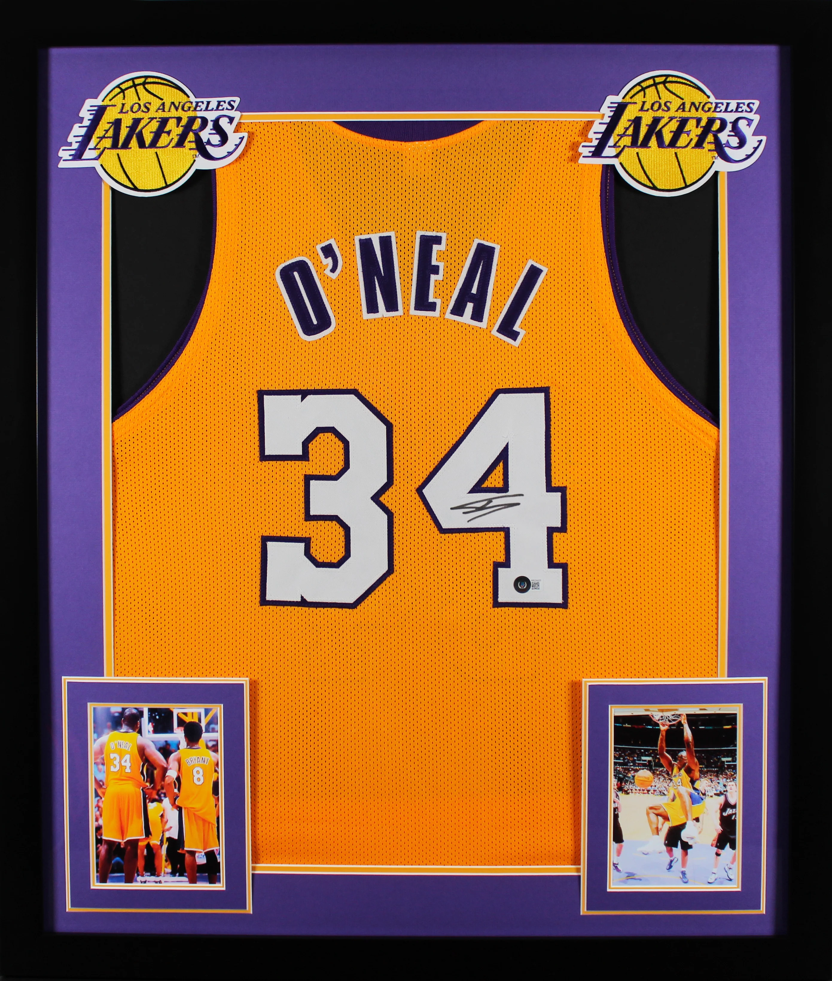 Shaquille O'Neal Authentic Signed Yellow Pro Style Framed Jersey BAS Witnessed 2 - Image 2