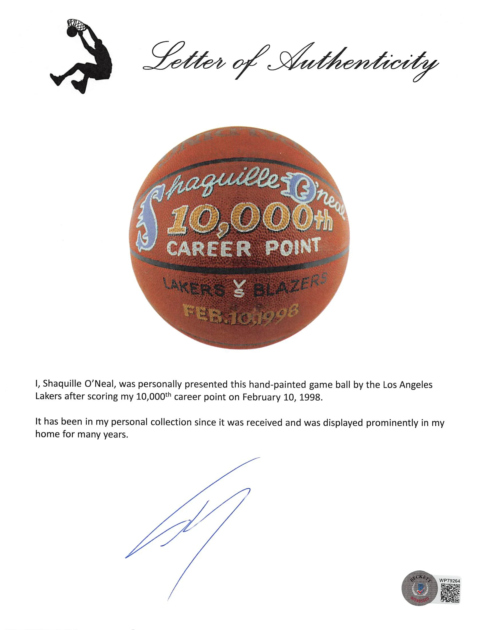 Shaquille O'Neal Game Used 10,000 Career Pts Scored Game Spalding NBA Basketball - Image 10