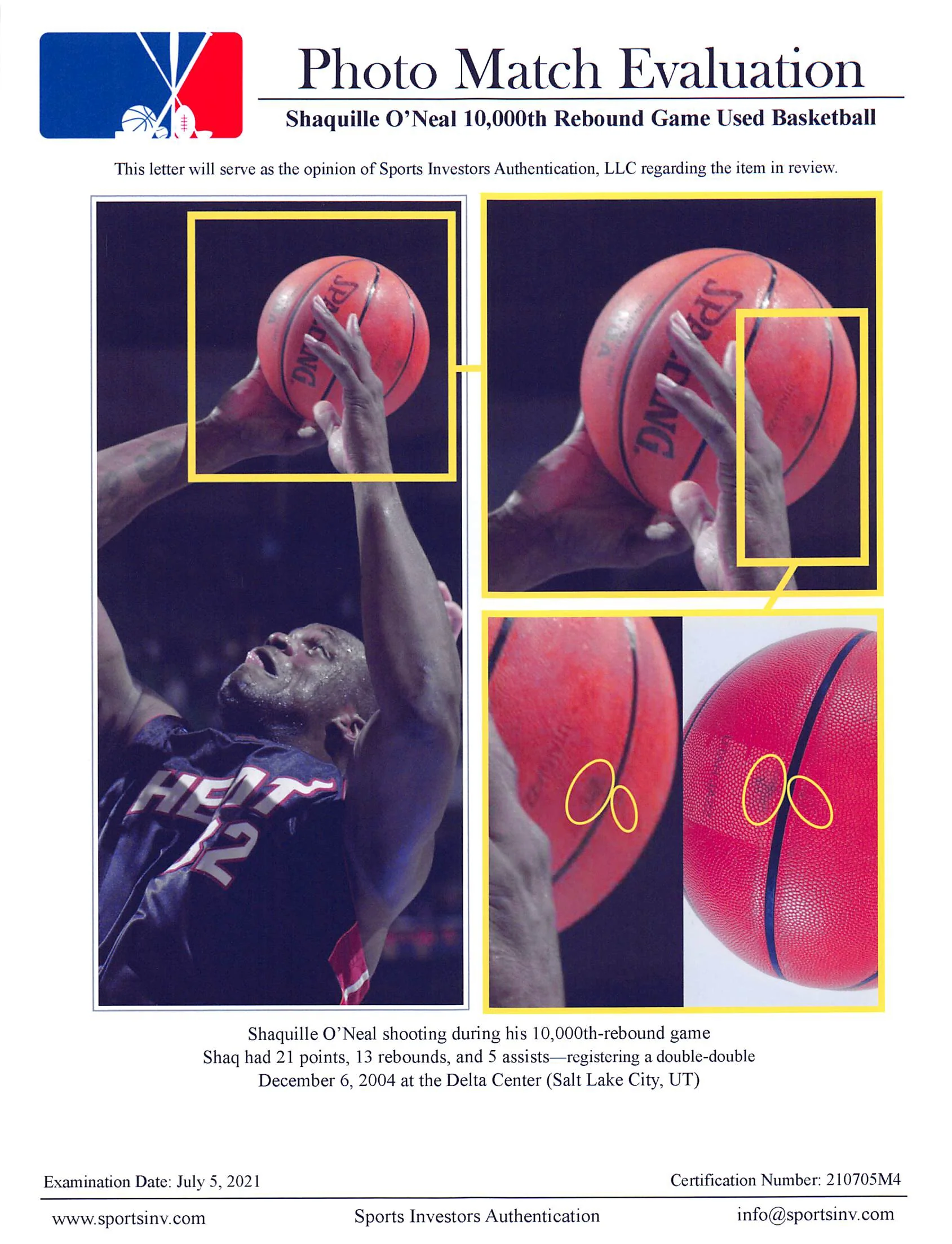 Shaquille O'Neal Game Used 10,000th Career Rebound Spalding NBA Game Basketball - Image 10