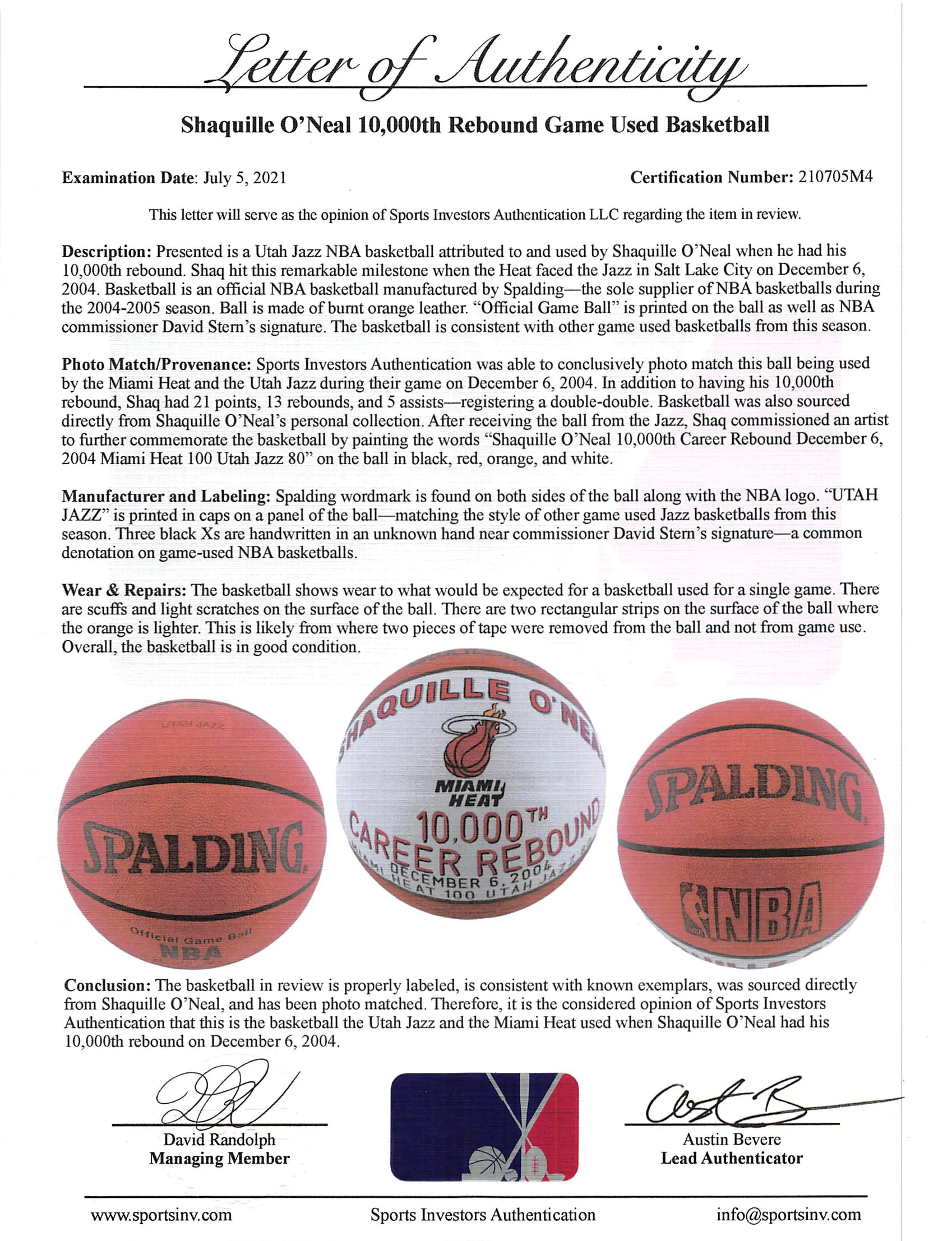 Shaquille O'Neal Game Used 10,000th Career Rebound Spalding NBA Game Basketball - Image 9