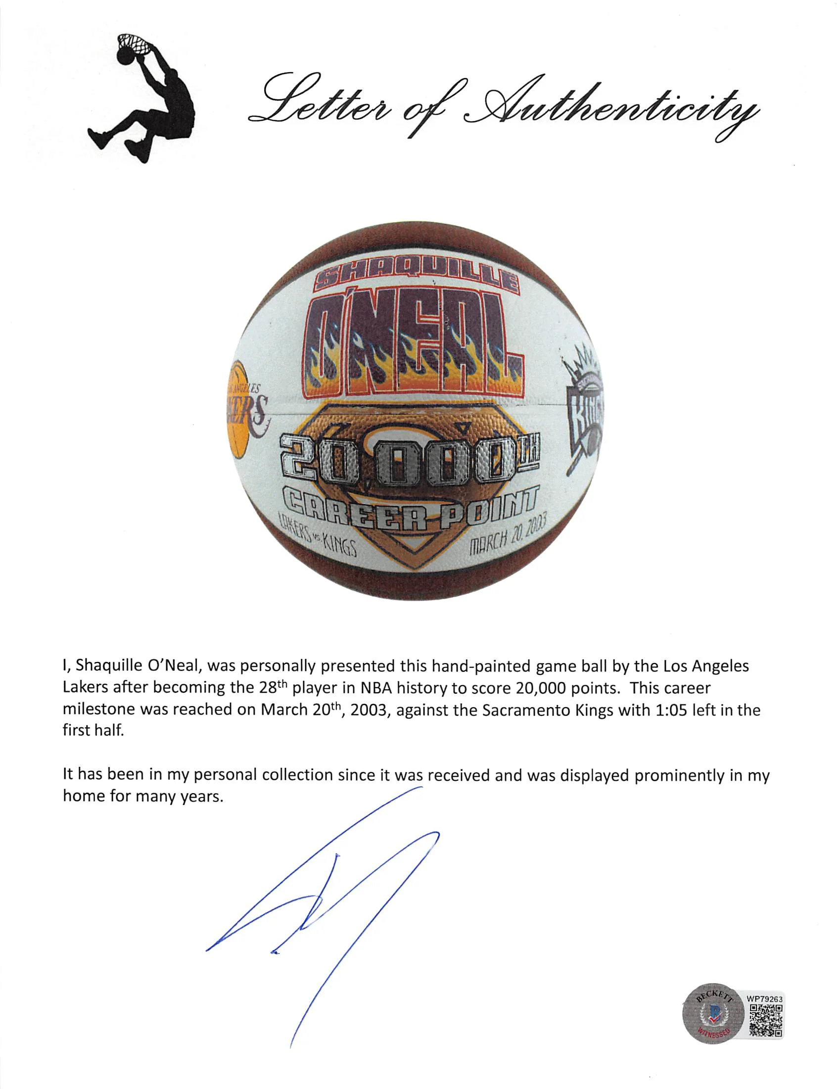 Shaquille O'Neal Game Used 20,000 Career Pts Scored Game Spalding NBA Basketball - Image 9