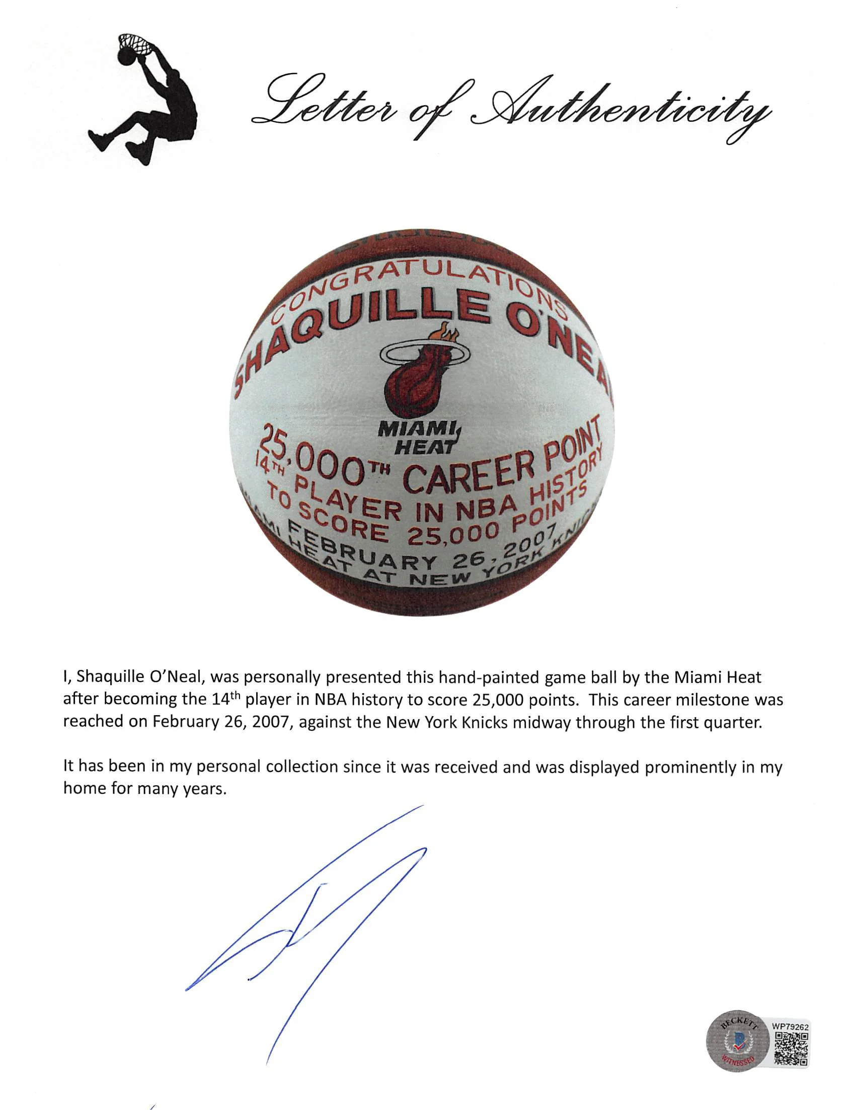 Shaquille O'Neal Game Used 25,000 Career Pts Scored Game Spalding NBA Basketball - Image 9