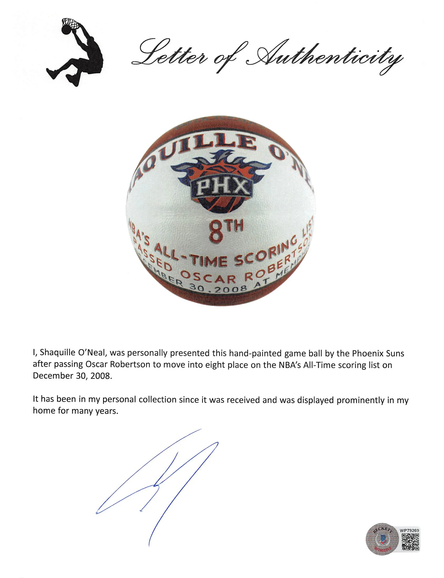 Shaquille O'Neal Game Used Basketball Reaching 8th On NBA Career Scoring List - Image 9