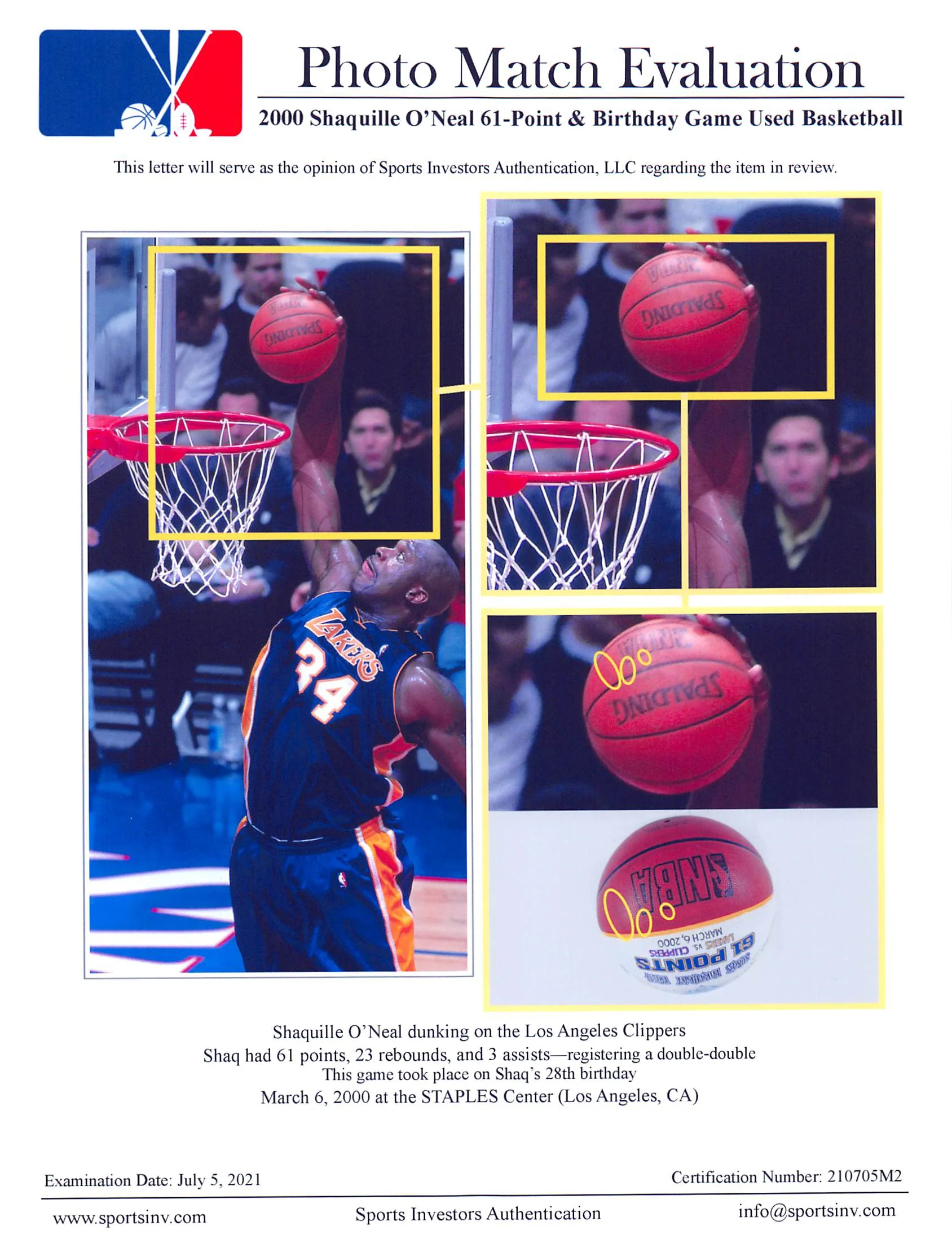 Shaquille O'Neal Game Used Career High 61 Point Game Spalding NBA Basketball - Image 10