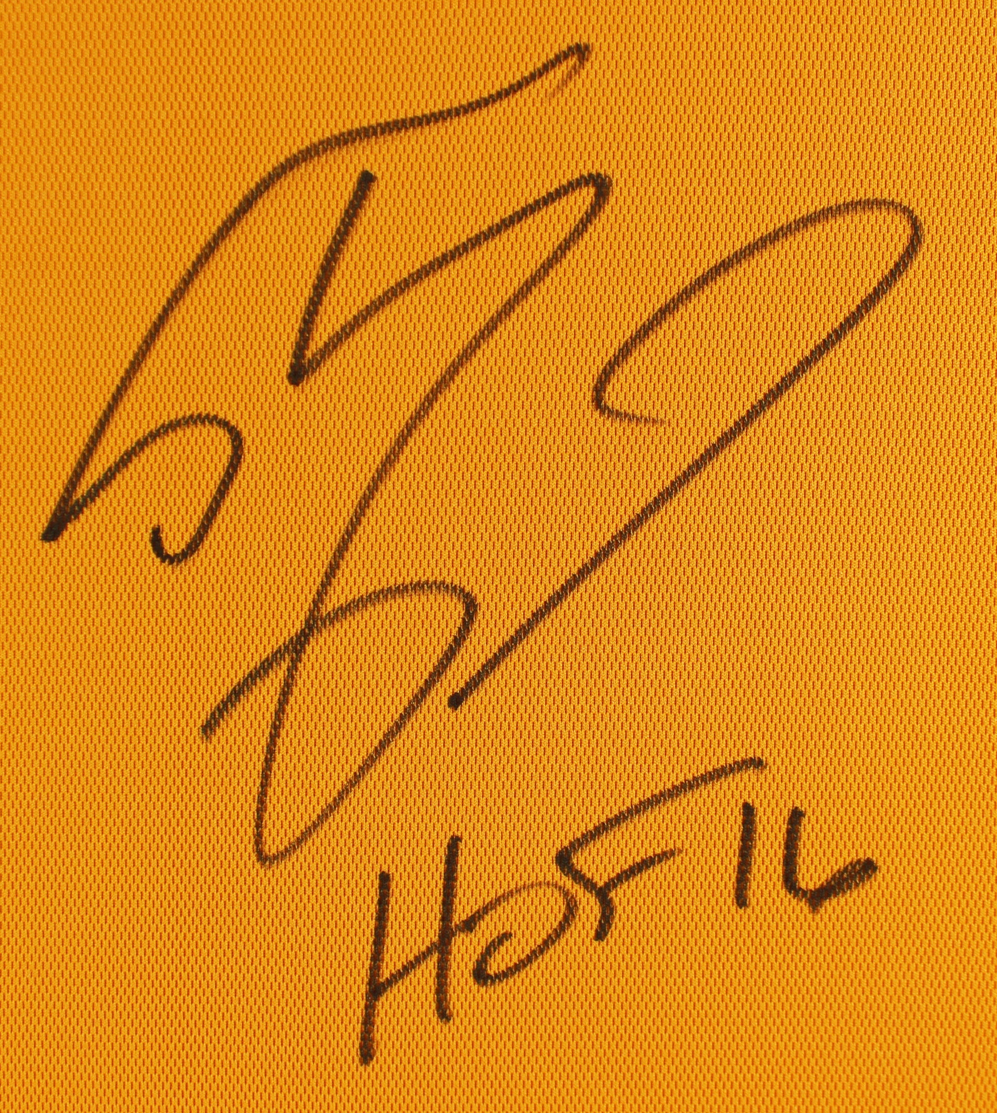 Shaquille O'Neal "HOF" Signed Yellow M&N 00-01 HWC Authentic Framed Jersey BAS W - Image 3