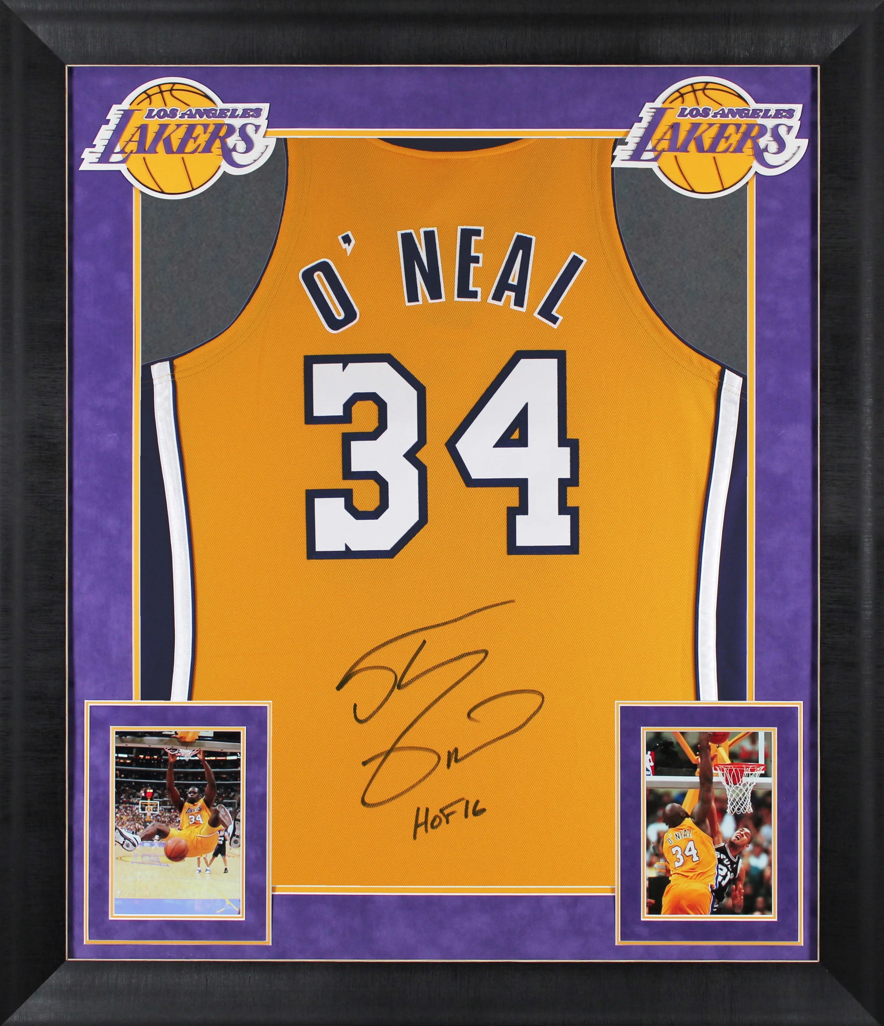 Shaquille O'Neal "HOF" Signed Yellow M&N 99-00 HWC Authentic Framed Jersey BAS W - Image 2
