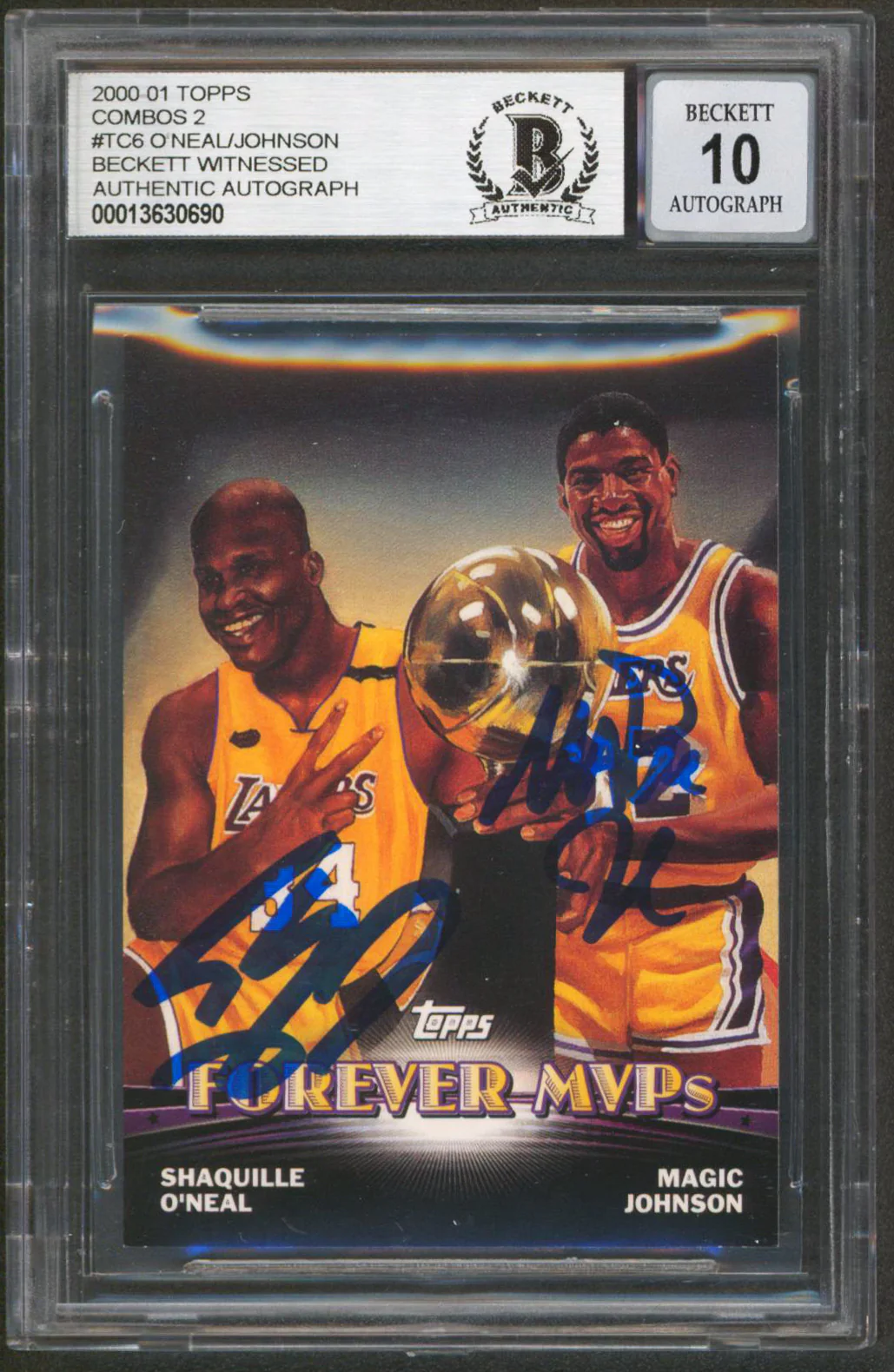 Shaquille O'Neal & Magic Johnson Signed 2000 Topps #TC6 Card Auto 10! BAS Slab - Image 2
