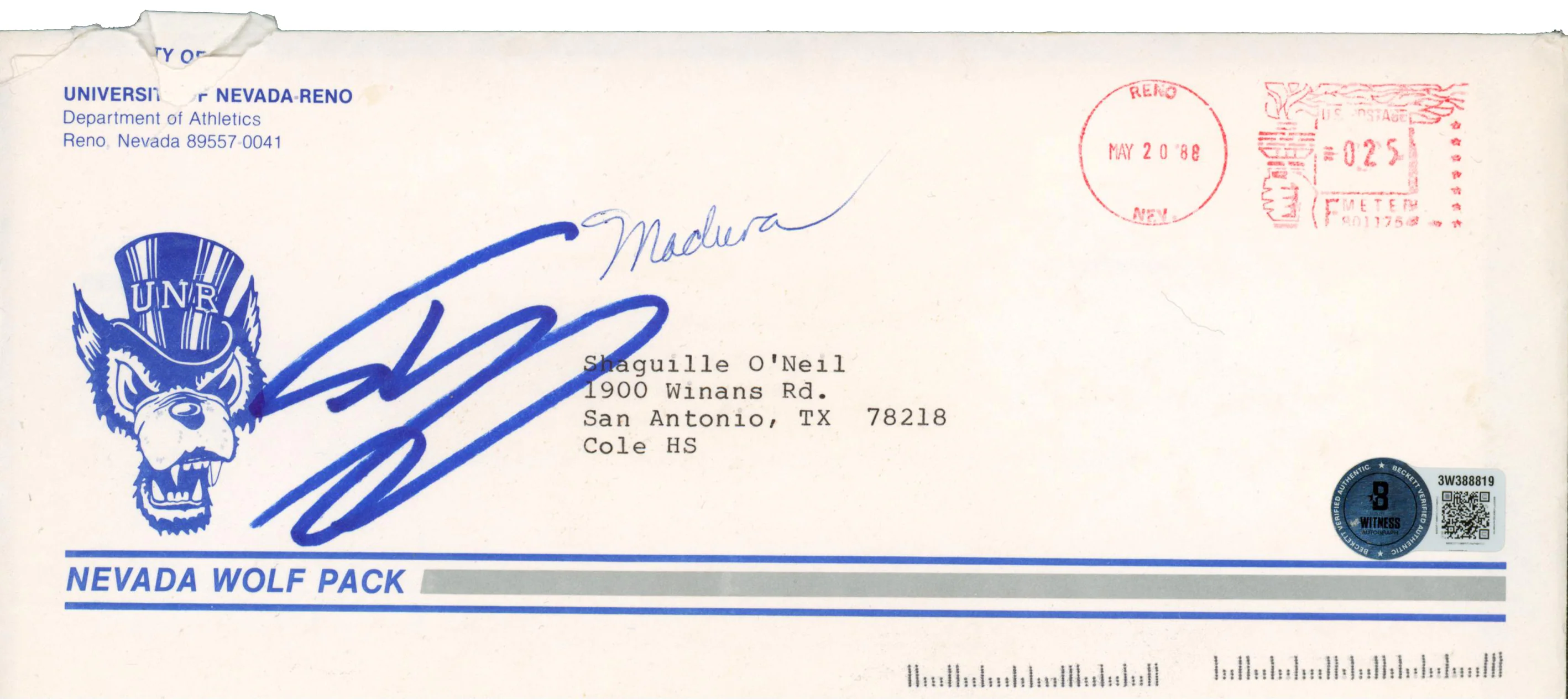 Shaquille O'Neal Signed 1988 Uni. Nevada-Reno Recruitment Envelope & Letter BAS - Image 4