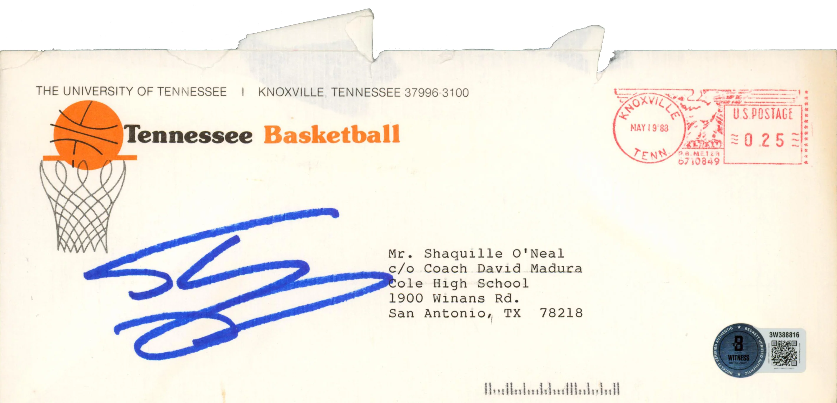 Shaquille O'Neal Signed 1988 University of Tennessee Recruitment Letter BAS - Image 4