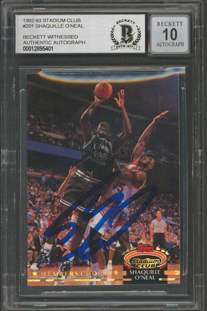 Shaquille O'Neal Signed 1992 Stadium Club #201 RC Card Auto Grade 10 BAS Slabbed - Image 2