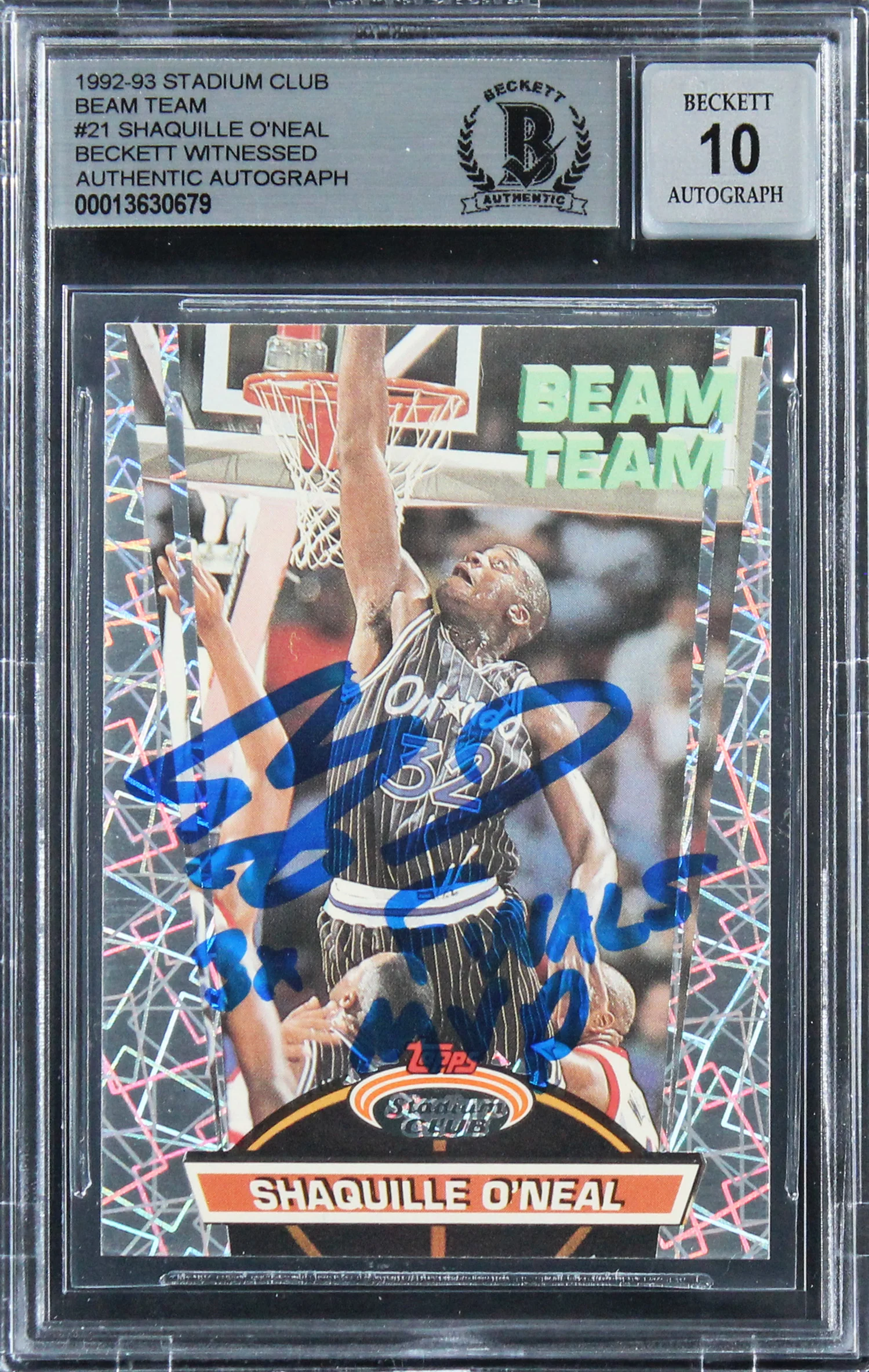 Shaquille O'Neal Signed 1992 Stadium Club Beam Team RC Auto Grade 10 BAS Slab 1 - Image 2