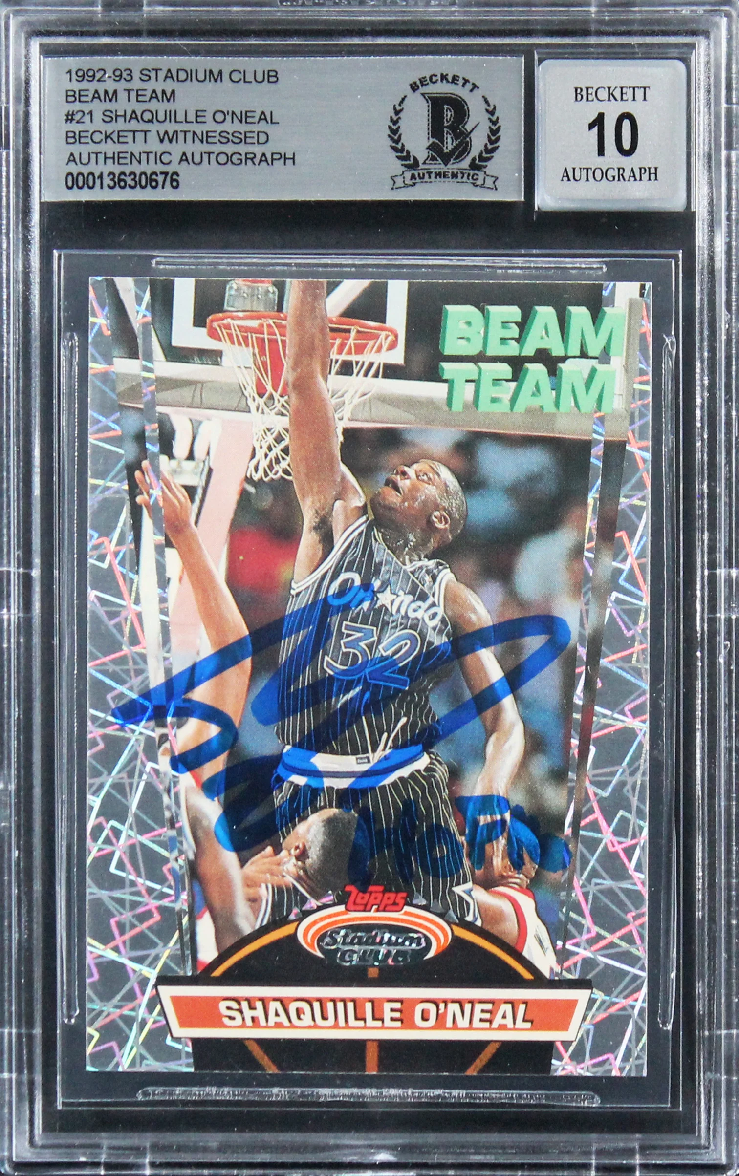 Shaquille O'Neal Signed 1992 Stadium Club Beam Team RC Auto Grade 10 BAS Slab 3 - Image 2