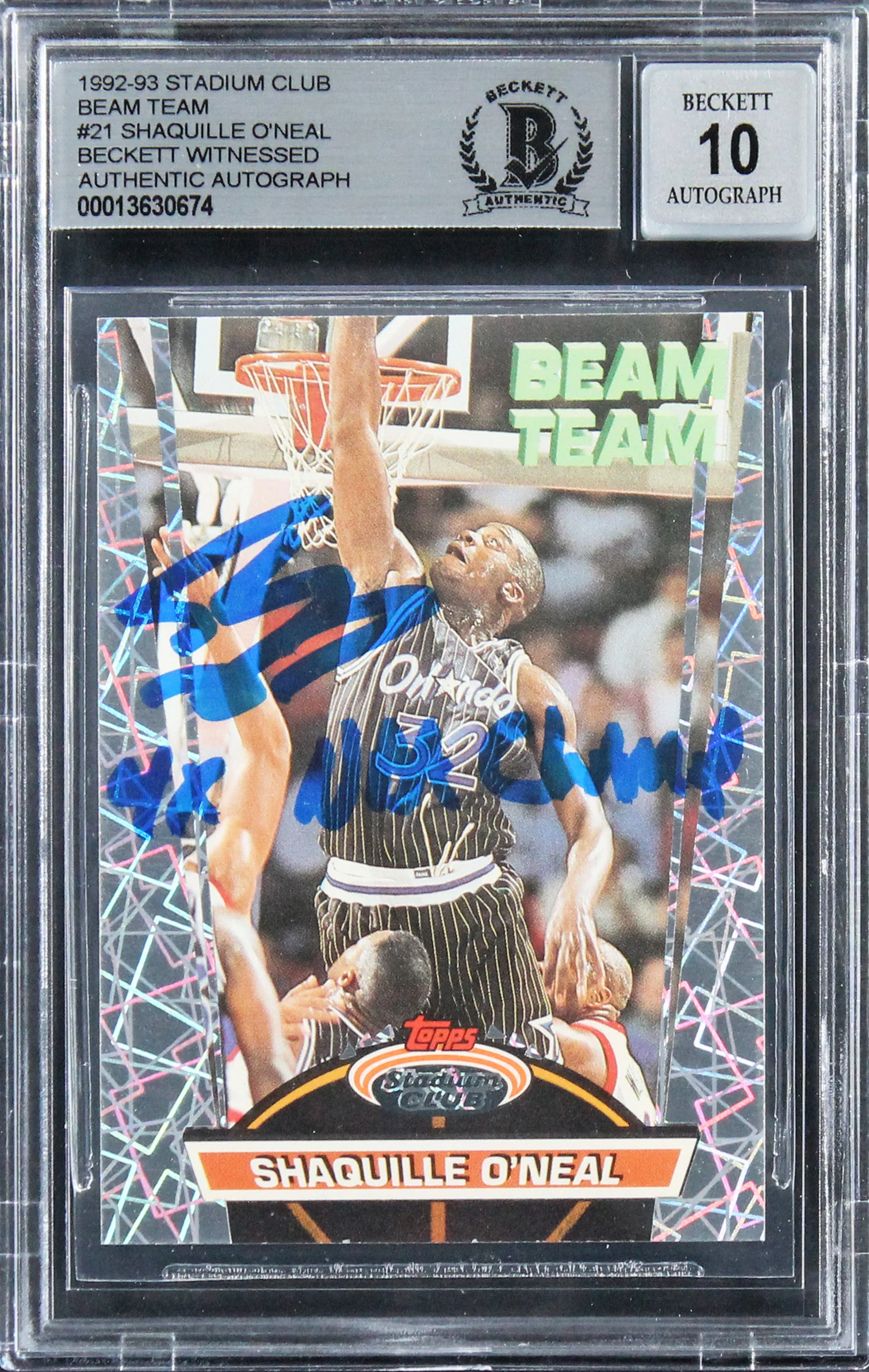 Shaquille O'Neal Signed 1992 Stadium Club Beam Team RC Auto Grade 10 BAS Slab 4 - Image 2