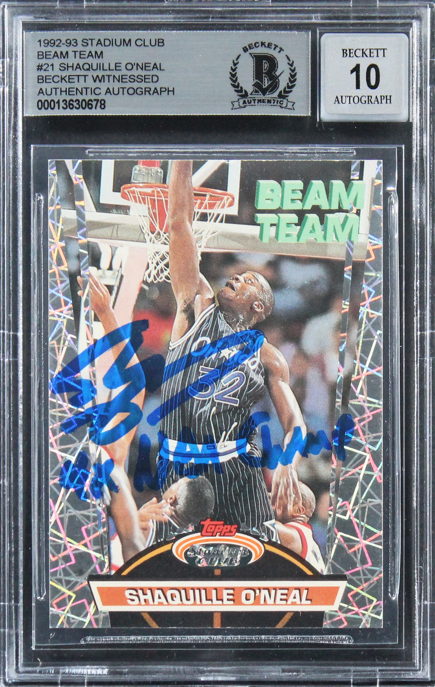 Shaquille O'Neal Signed 1992 Stadium Club Beam Team RC Auto Grade 10 BAS Slab 5 - Image 2