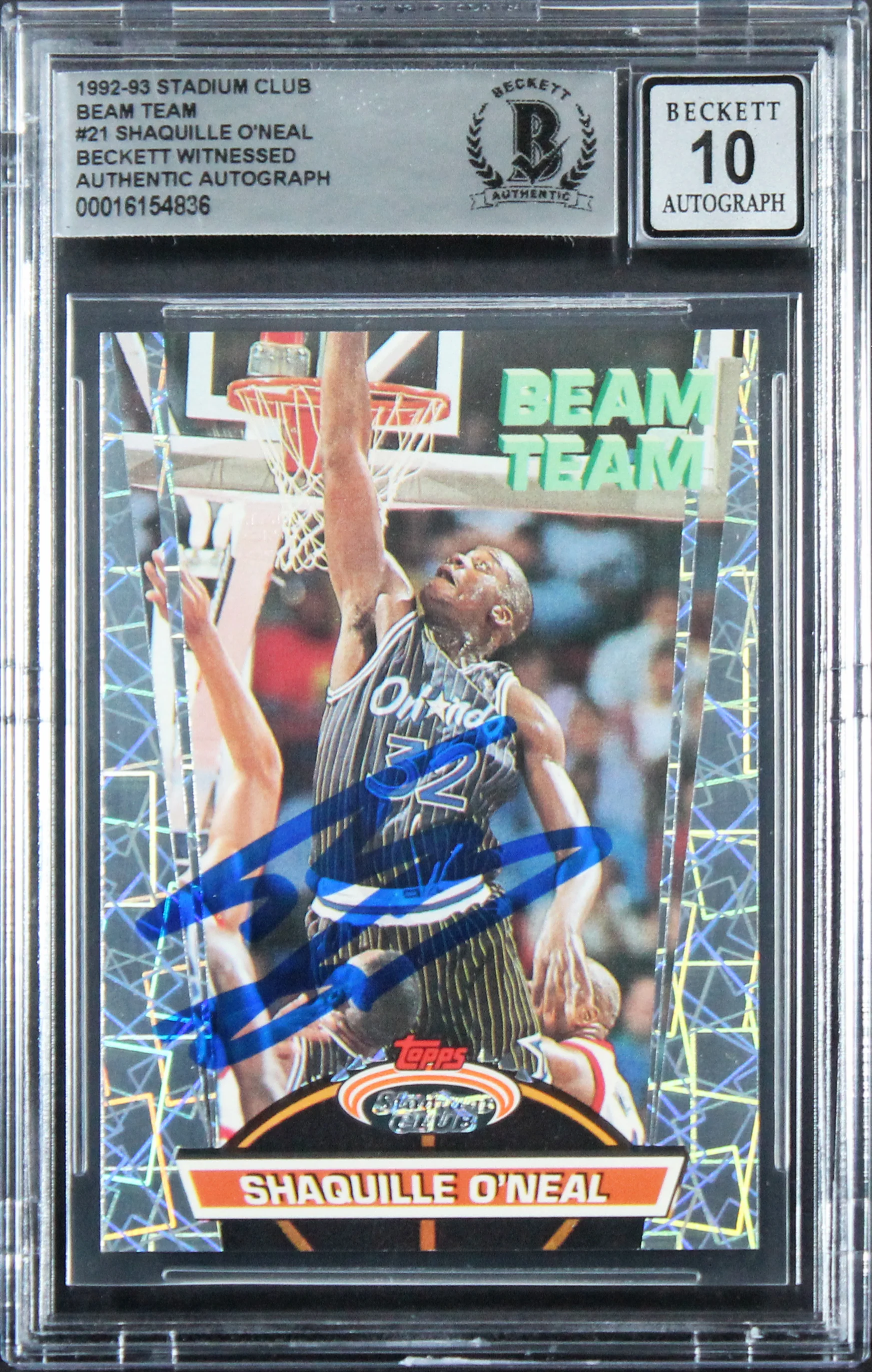 Shaquille O'Neal Signed 1992 Stadium Club Beam Team RC Auto Grade 10 BAS Slab 6 - Image 2