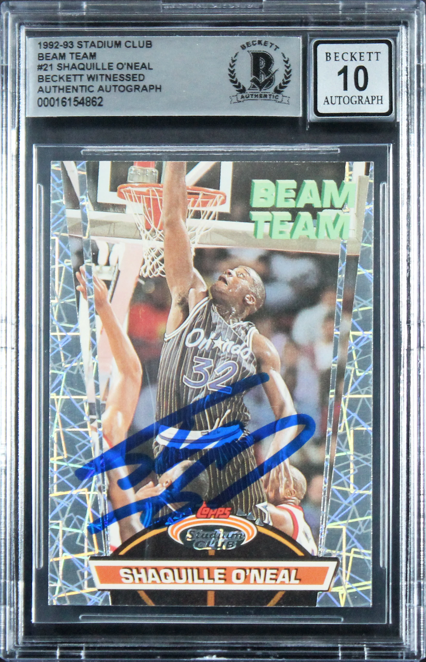 Shaquille O'Neal Signed 1992 Stadium Club Beam Team RC Auto Grade 10 BAS Slab 4 - Image 2