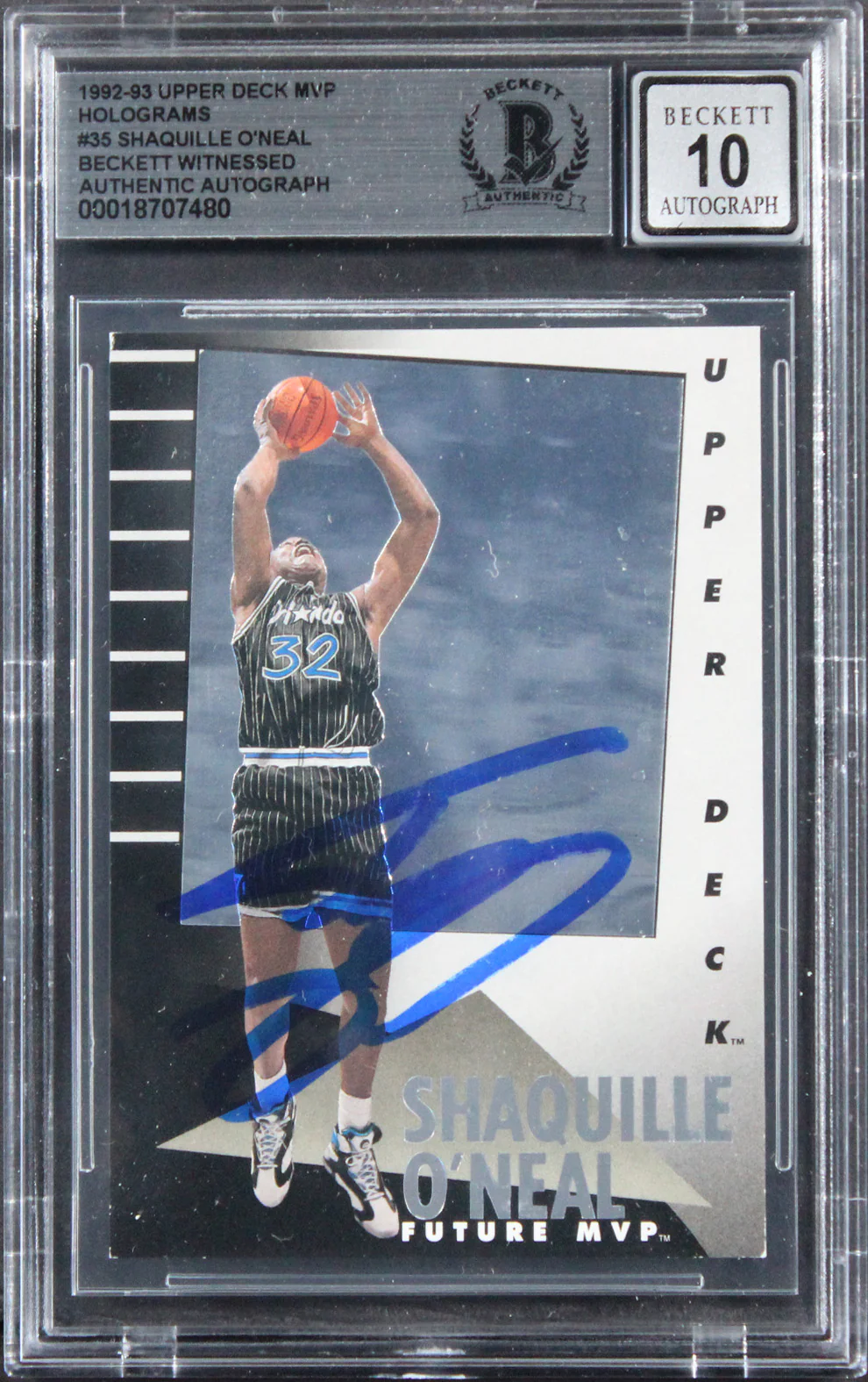 Shaquille O'Neal Signed 1992 Upper Deck MVP Holos #35 RC Card Auto 10! BAS Slab - Image 2