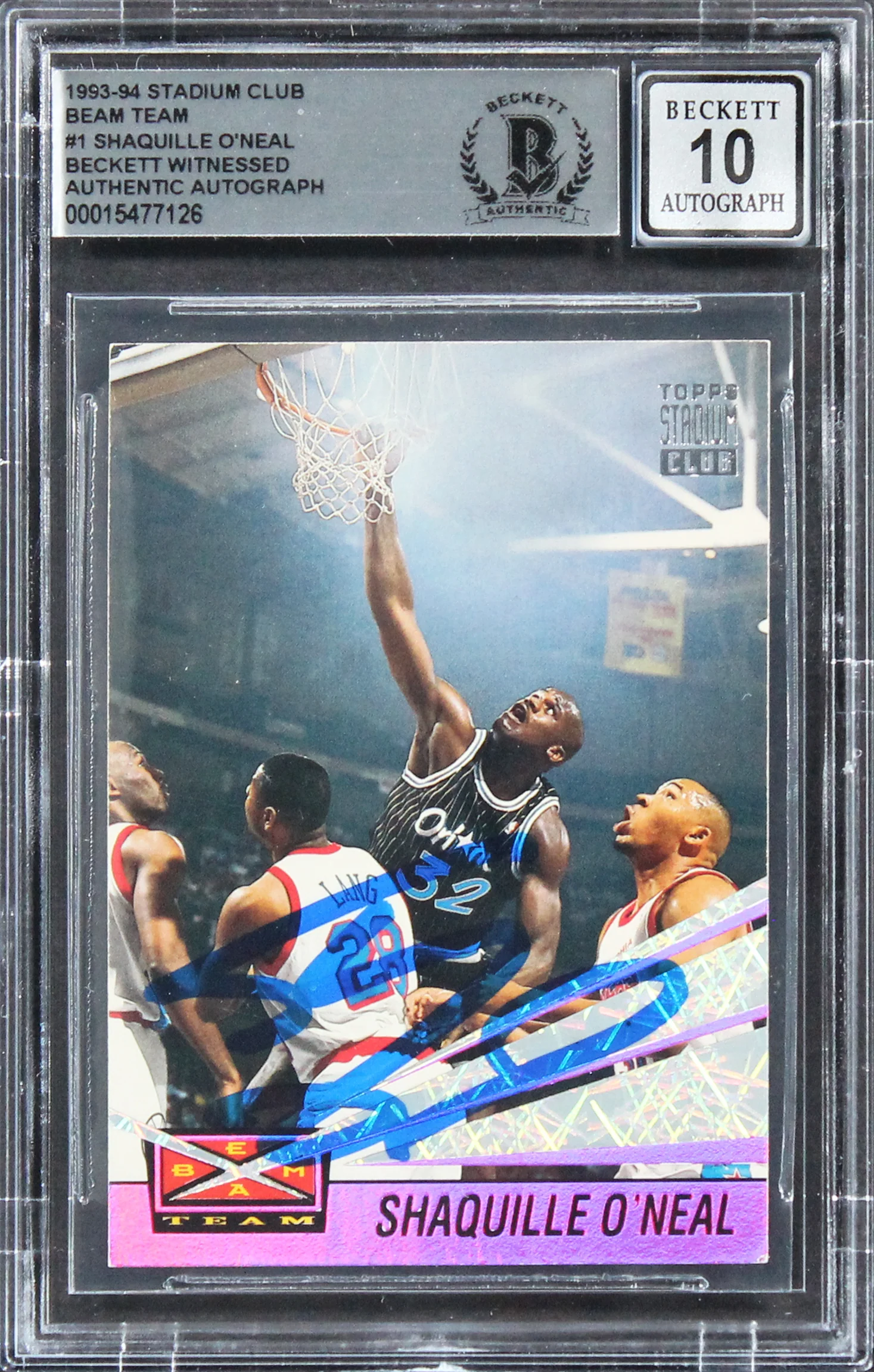 Shaquille O'Neal Signed 1993 Stadium Club Beam Team #1 Card Auto 10! BAS Slabbed - Image 2