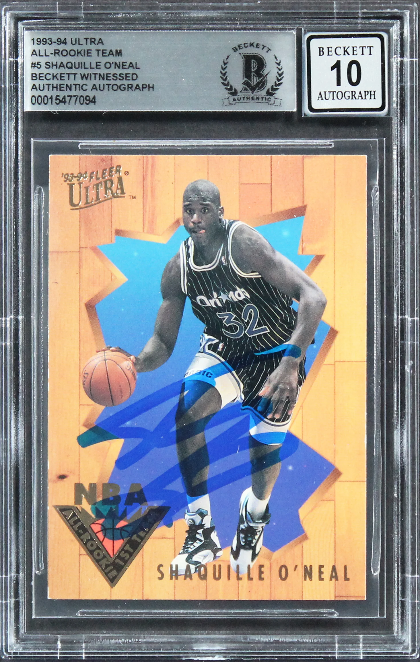 Shaquille O'Neal Signed 1993 Ultra All Rookie Team #5 Card Auto 10! BAS Slabbed - Image 2