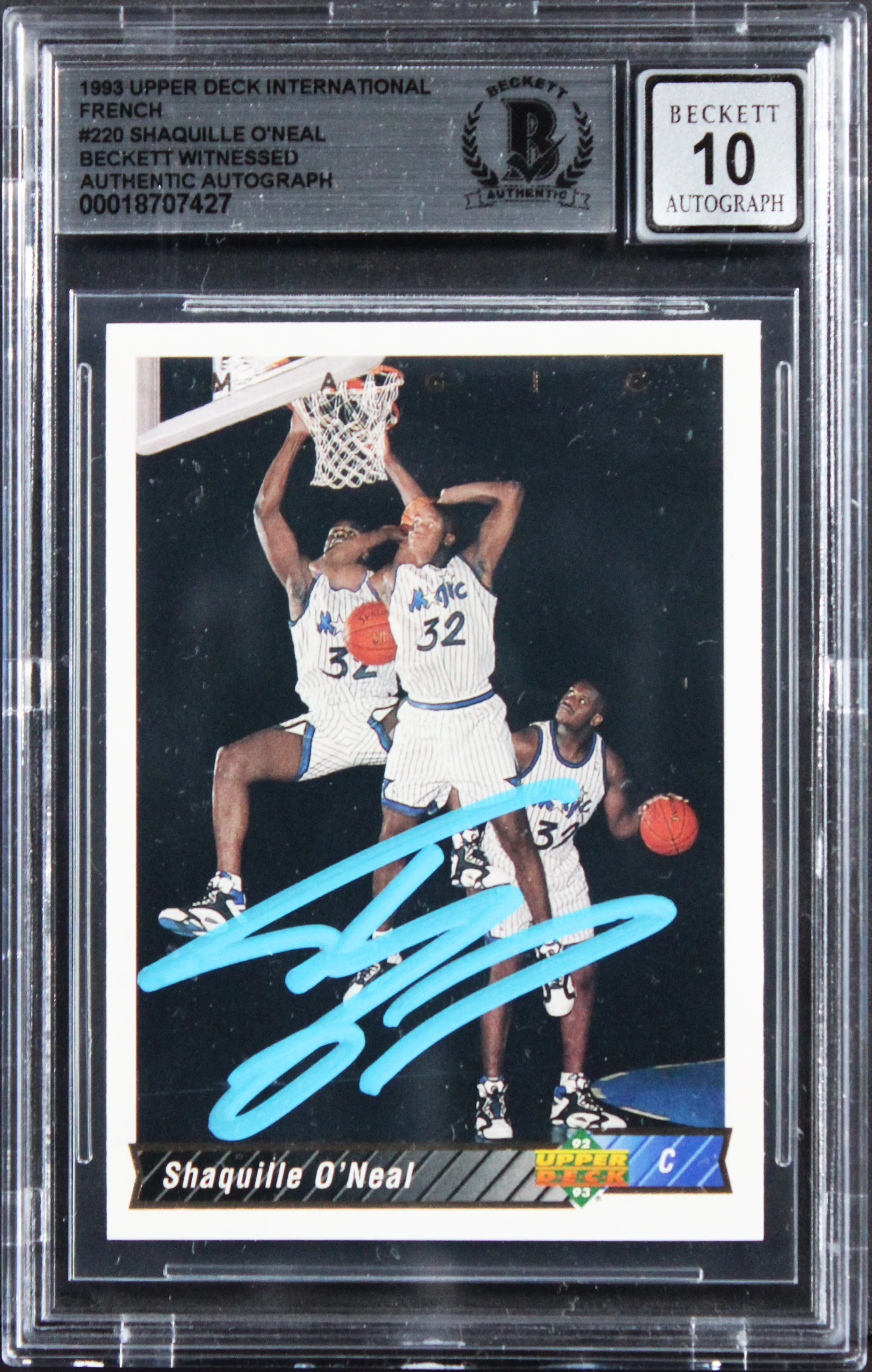 Shaquille O'Neal Signed 1993 Upper Deck Intl #220 RC Card Auto 10! BAS Slabbed