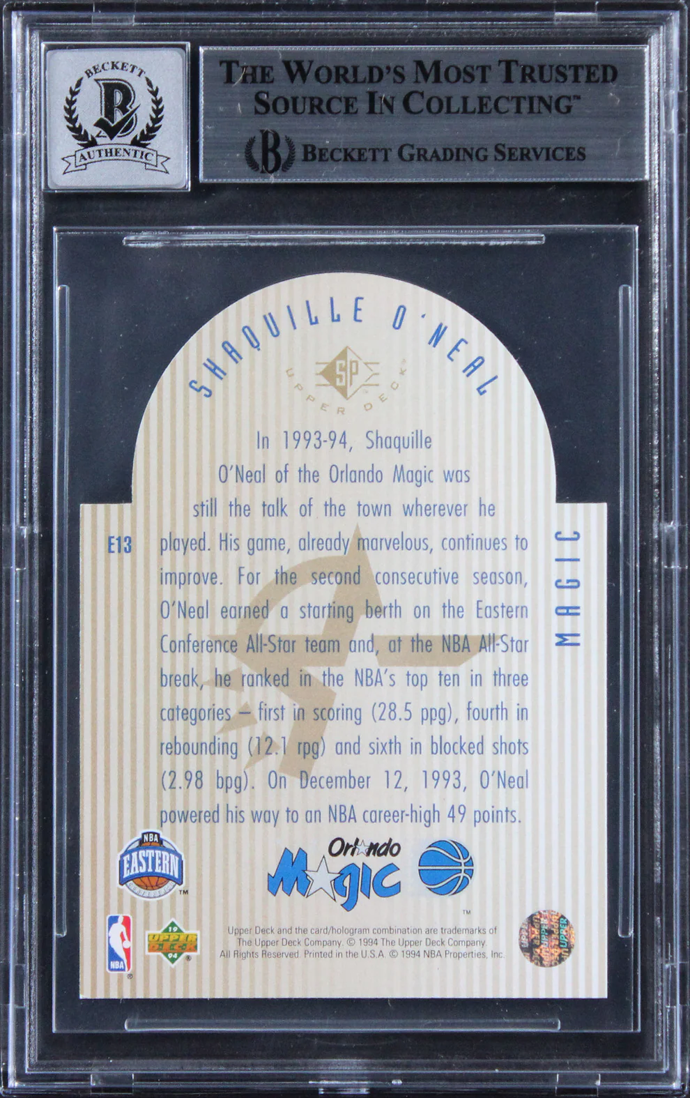 Shaquille O'Neal Signed 1993 Upper Deck SE Die Cut AS #E13 Card Auto 10 BAS Slab - Image 3