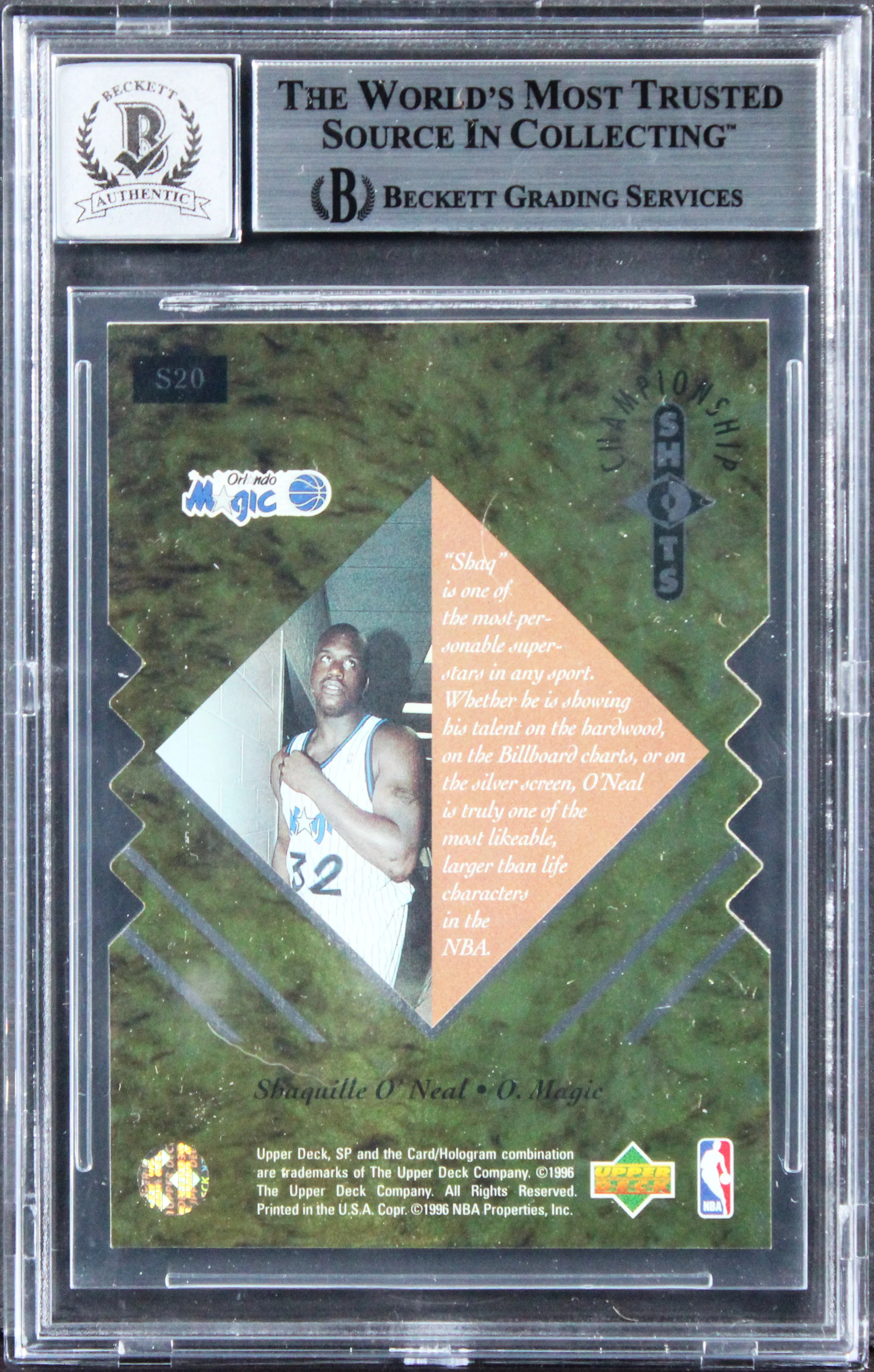 Shaquille O'Neal Signed 1995 SP Championship Shots #S20 Card Auto 10! BAS Slab - Image 3
