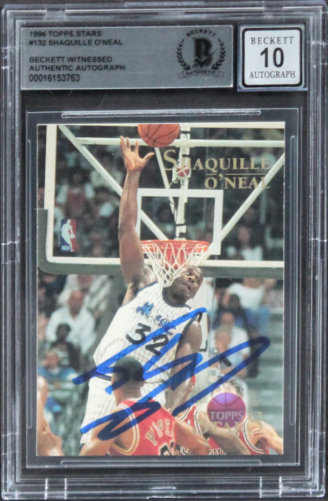 Shaquille O'Neal Signed 1996 Topps Stars Card Auto 10 BAS Witnessed #16153763 - Image 2