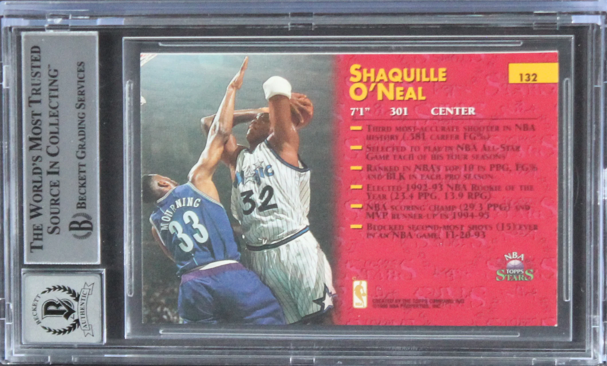Shaquille O'Neal Signed 1996 Topps Stars Card Auto 10 BAS Witnessed #16153763 - Image 3