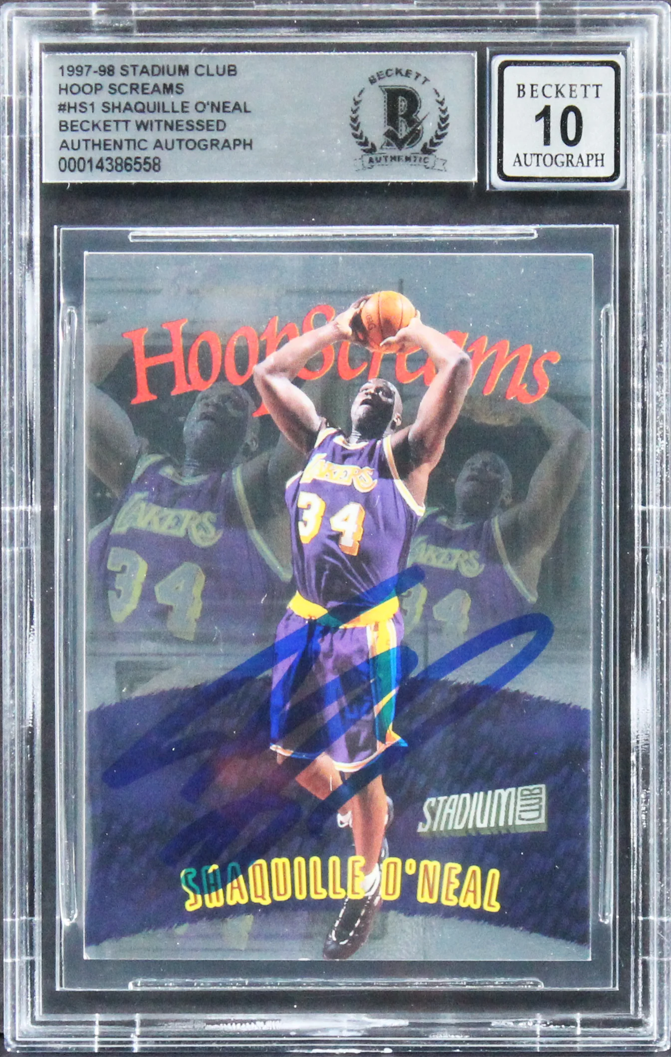 Shaquille O'Neal Signed 1997 Stadium Club Hoop Screams HS1 Card Auto 10 BAS Slab - Image 2