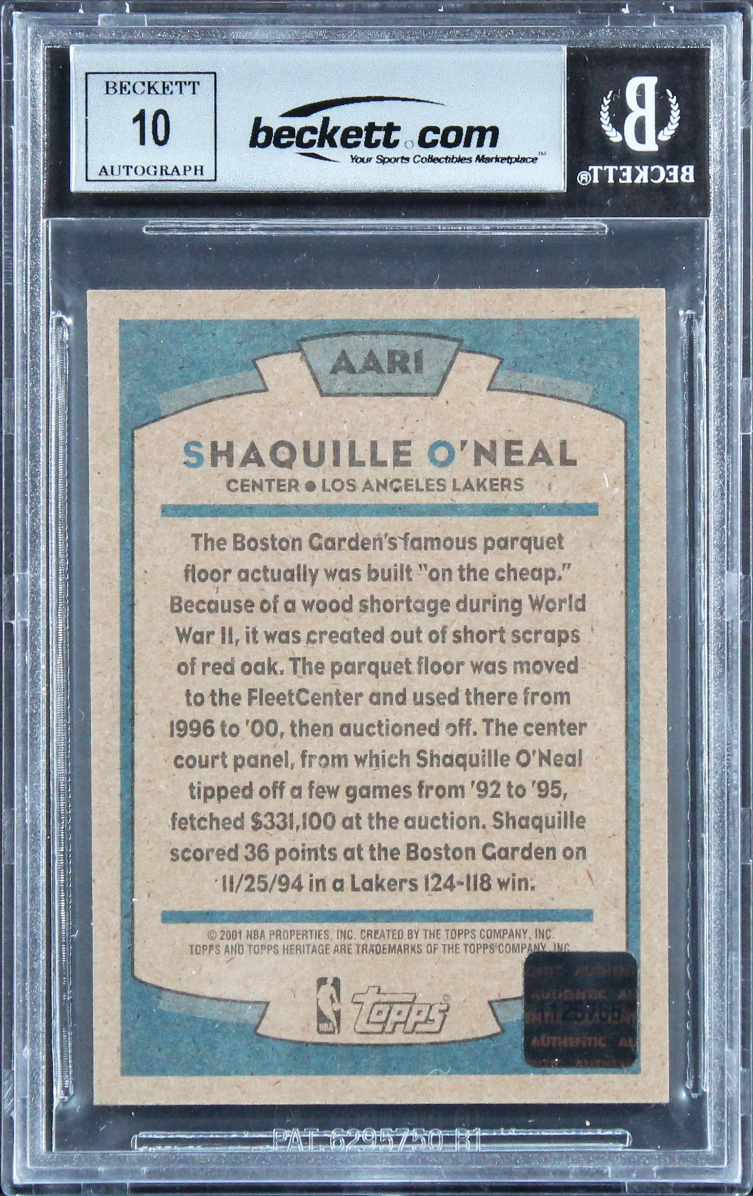Shaquille O'Neal Signed 2000 Topps Heritage Arena #AAR1 Card Auto 10! BAS Slab 1 - Image 3