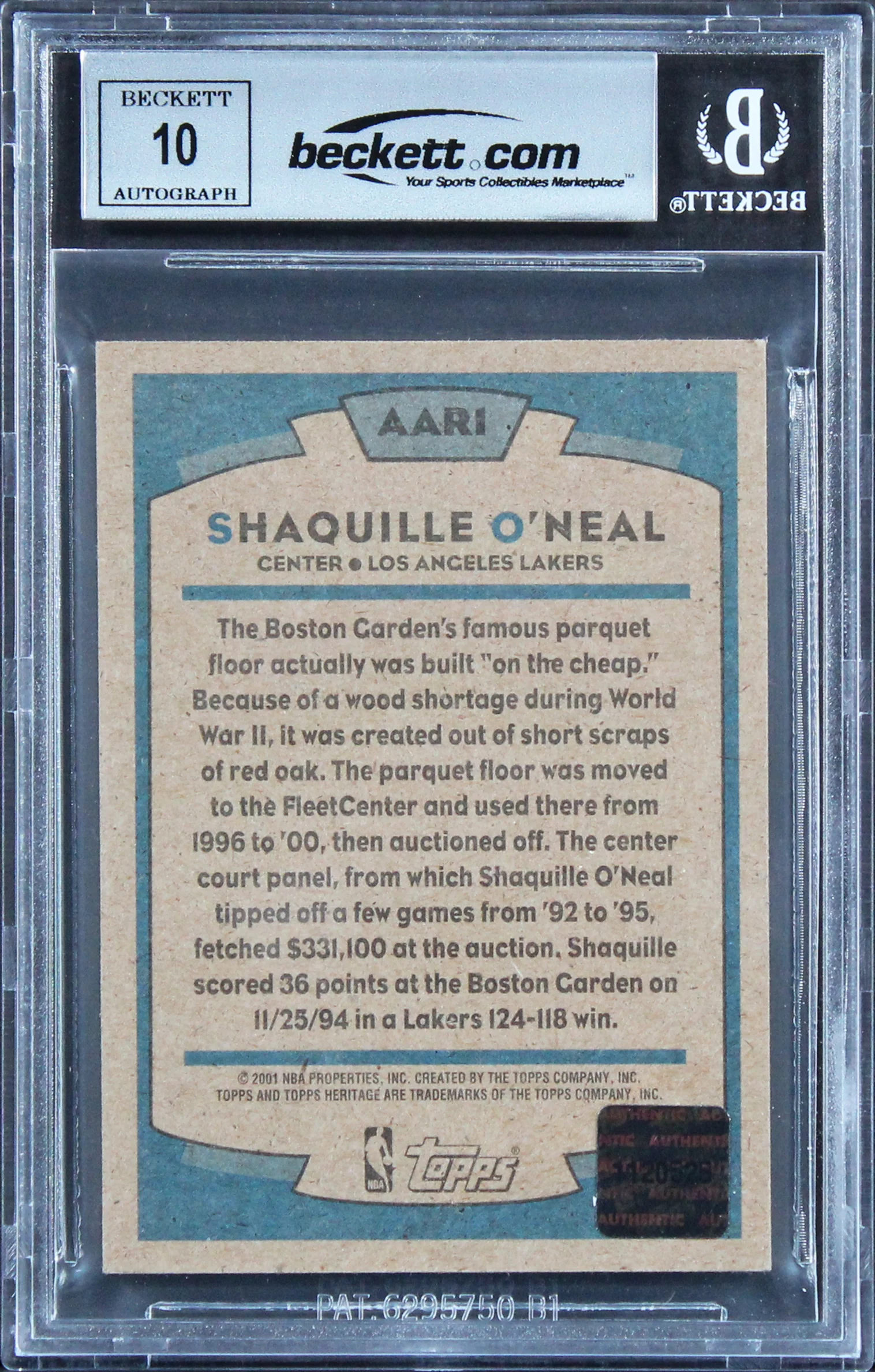 Shaquille O'Neal Signed 2000 Topps Heritage Arena #AAR1 Card Auto 10! BAS Slab 2 - Image 3