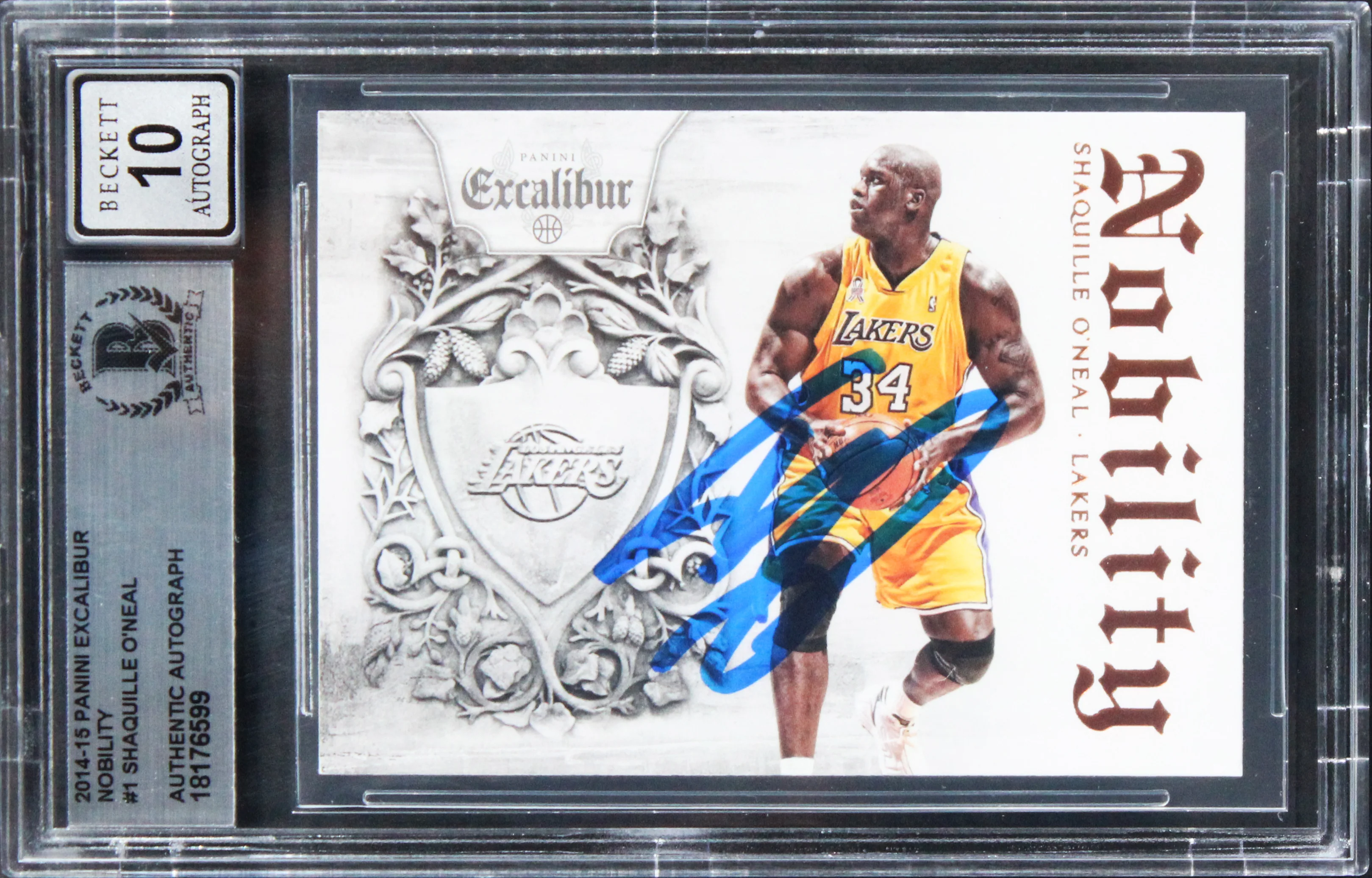 Shaquille O'Neal Signed 2014 Panini Excalibur Nobility #1 Card Auto 10! BAS Slab - Image 2
