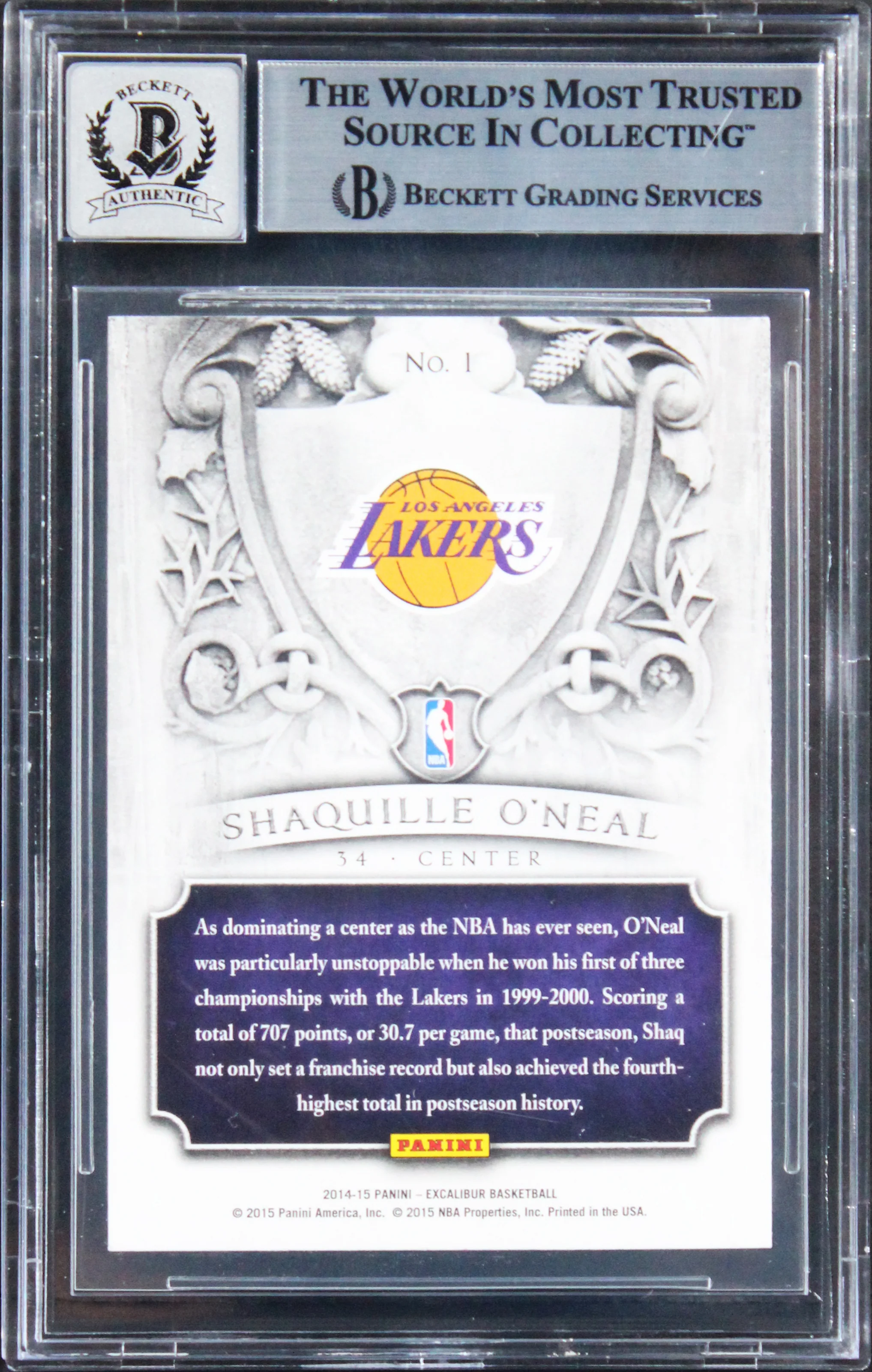 Shaquille O'Neal Signed 2014 Panini Excalibur Nobility #1 Card Auto 10! BAS Slab - Image 3