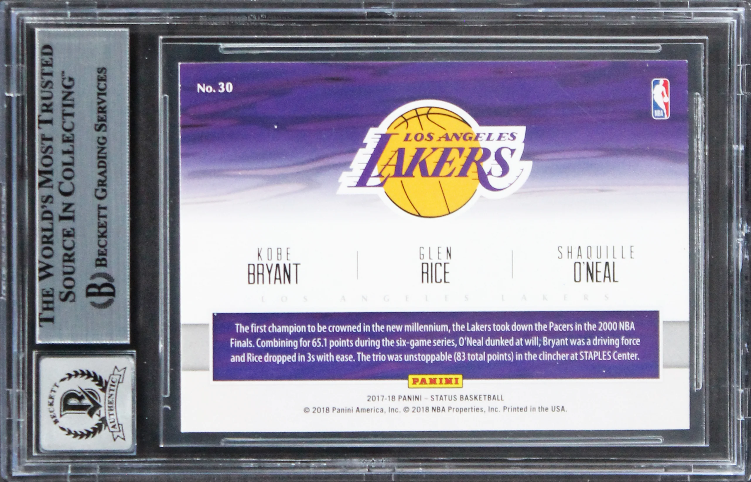 Shaquille O'Neal Signed 2017 Panini Status Factions #30 Card Auto 10 BAS Slabbed - Image 3