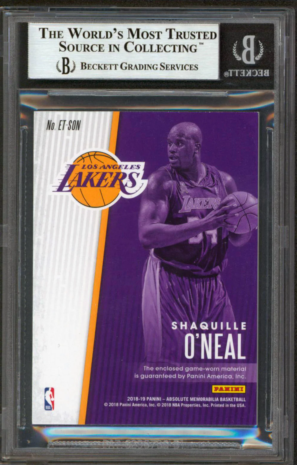 Shaquille O'Neal Signed 2018 Absolute Mem Threads #7 133/199 Card BAS Slabbed - Image 3