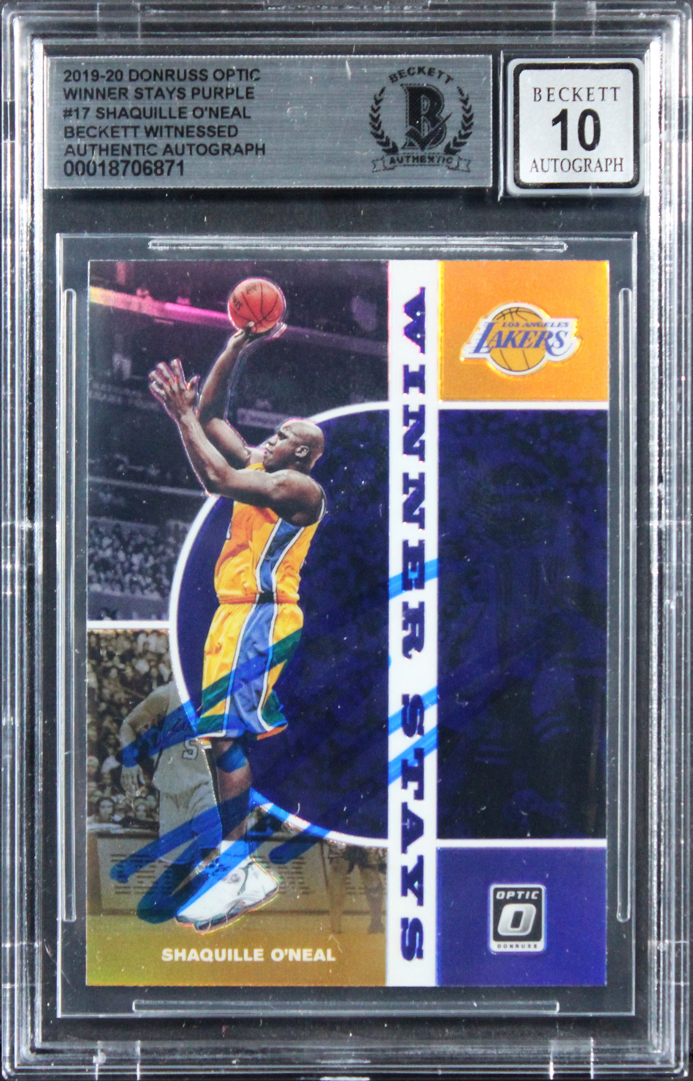 Shaquille O'Neal Signed 2019 Donruss Optic WS Purple #17 Card Auto 10! BAS Slab - Image 2