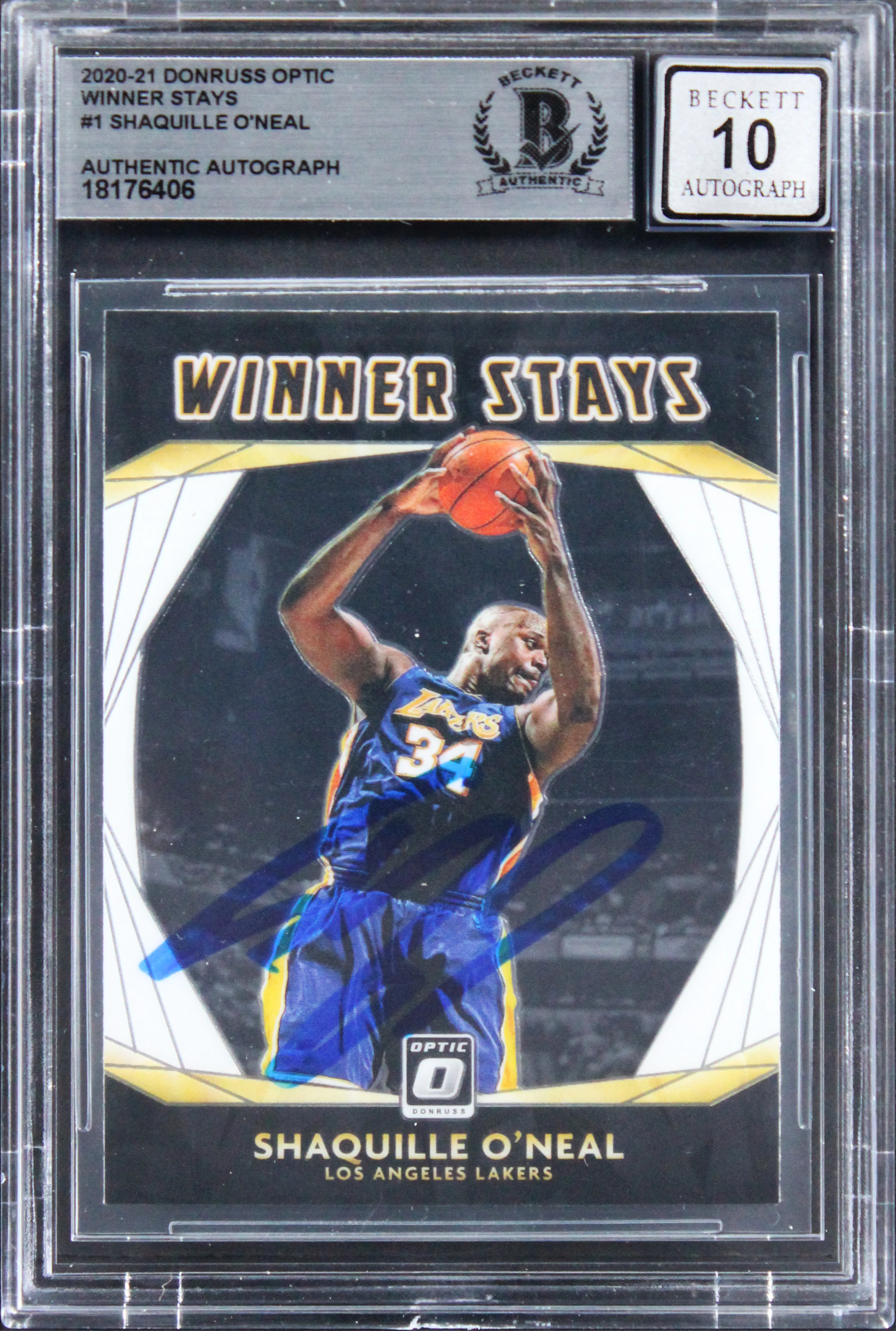Shaquille O'Neal Signed 2020 Donruss Optic Winner Stays #1 Card Auto 10 BAS Slab - Image 2