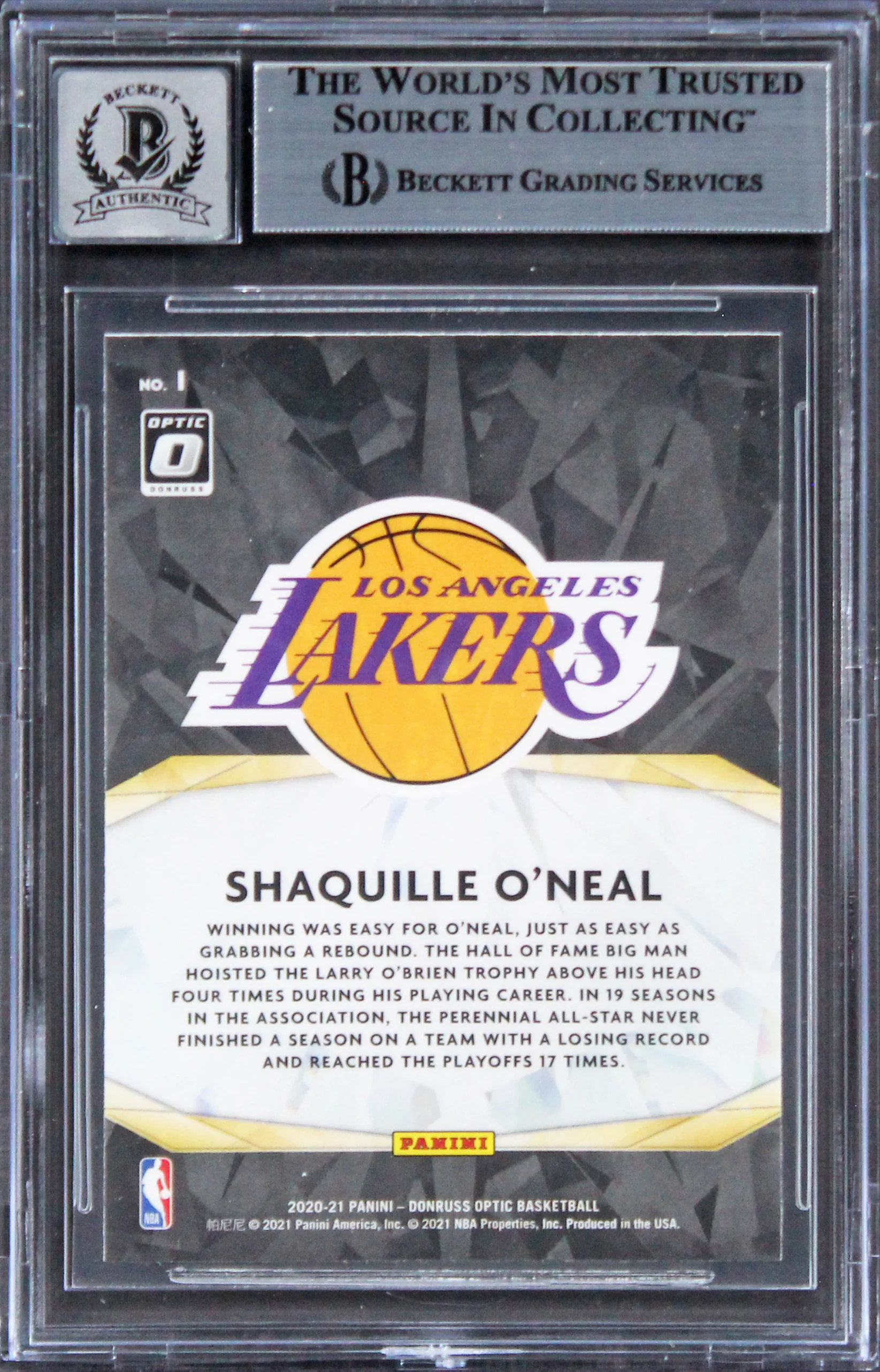 Shaquille O'Neal Signed 2020 Donruss Optic Winner Stays #1 Card Auto 10 BAS Slab - Image 3